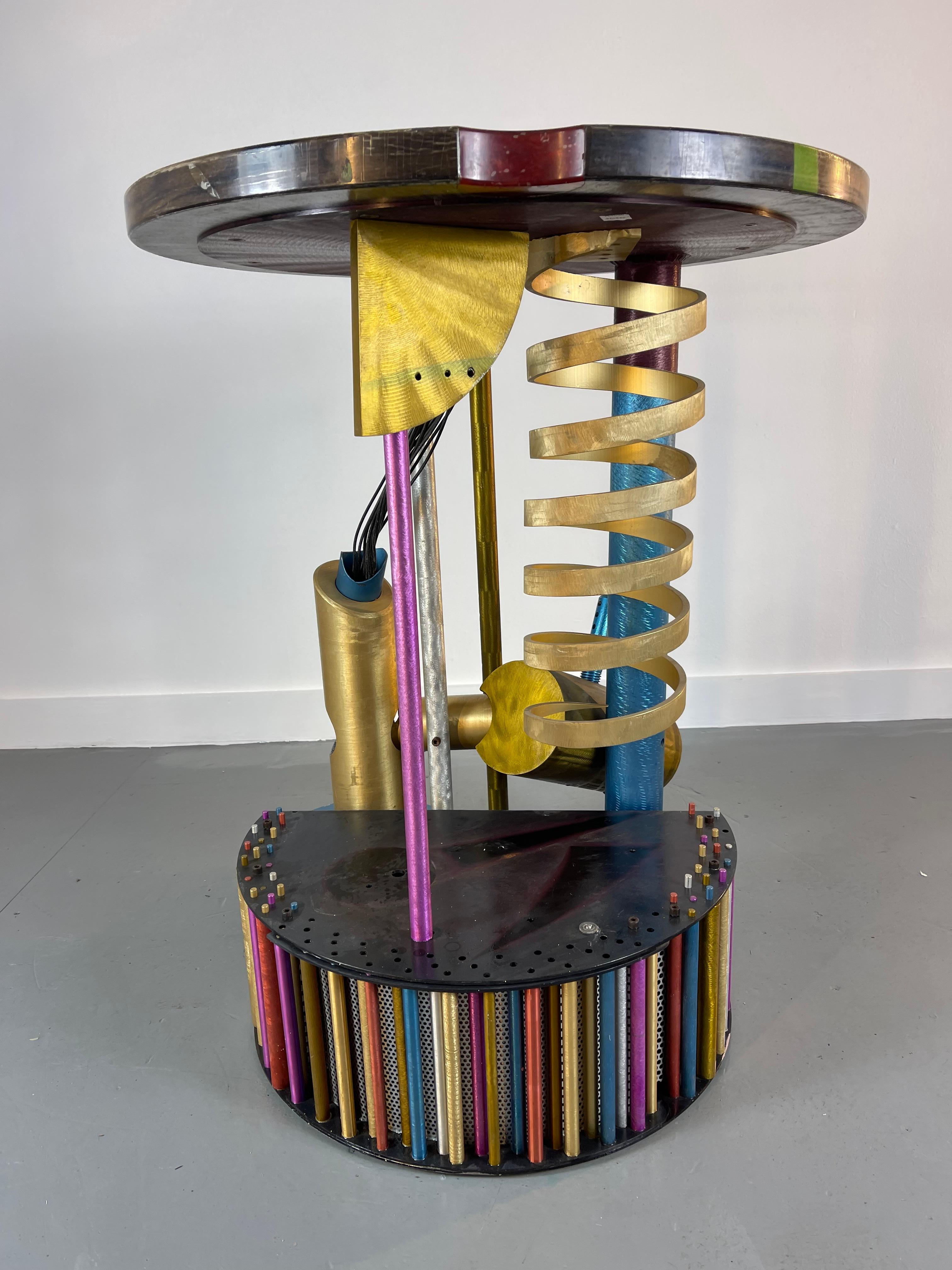 Late 20th Century Memphis Style Industrial Table / Sculpture, by Jay Stanger, , Aluminum, Wood, Fiber For Sale