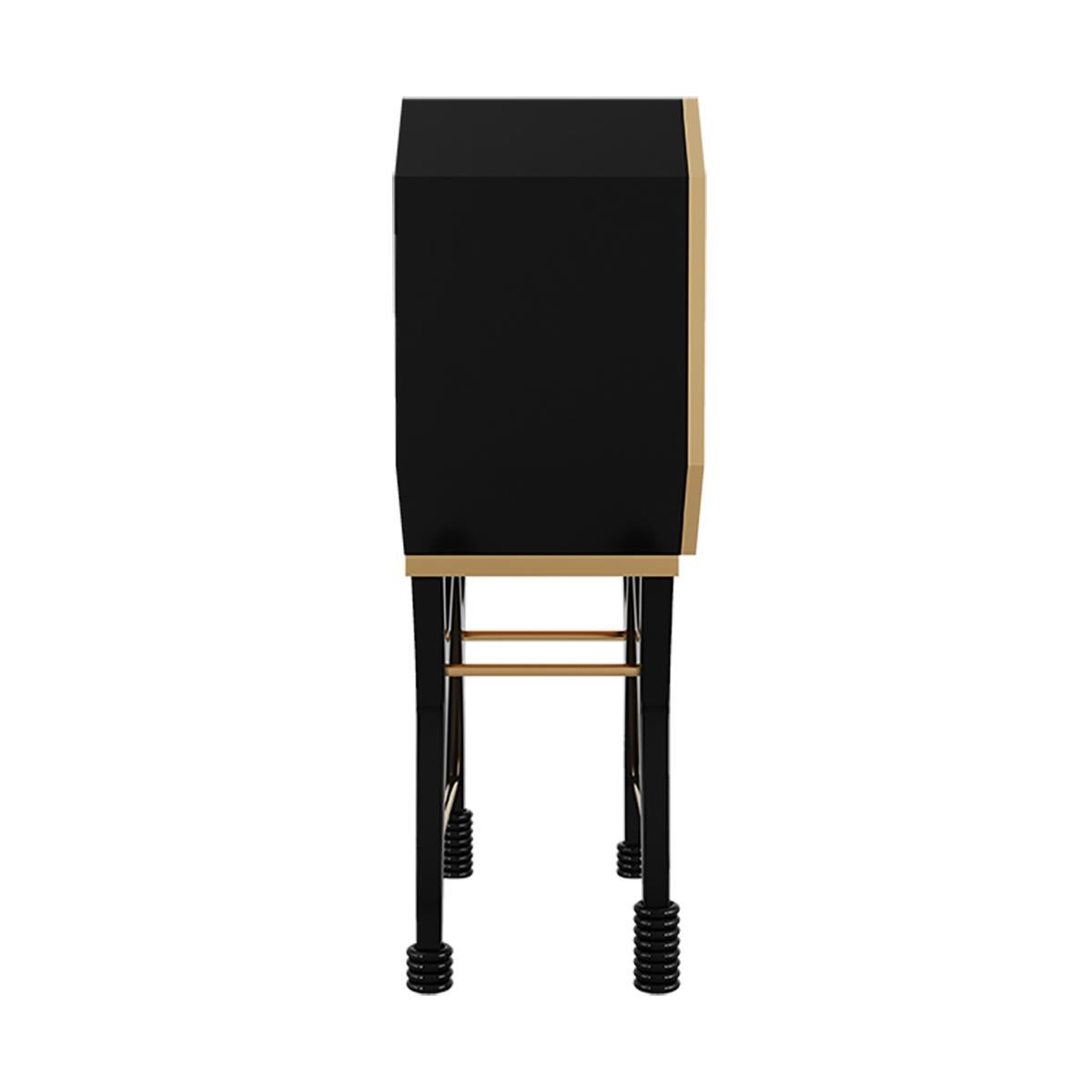 Modern 21st Century Butterfly Bar Cabinet In Black Lacquer & Gold Polished Brass For Sale