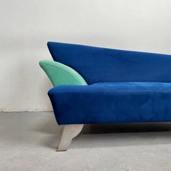 Memphis Style Italian 2-Seat Sofa in Blue Alcantara Fabric, Postmodern, 1980s