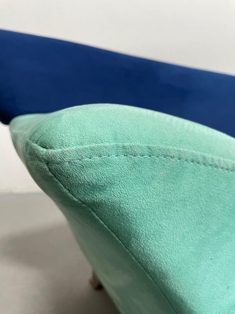 Memphis Style Italian 2seat Sofa in Blue Alcantara Fabric, Postmodern