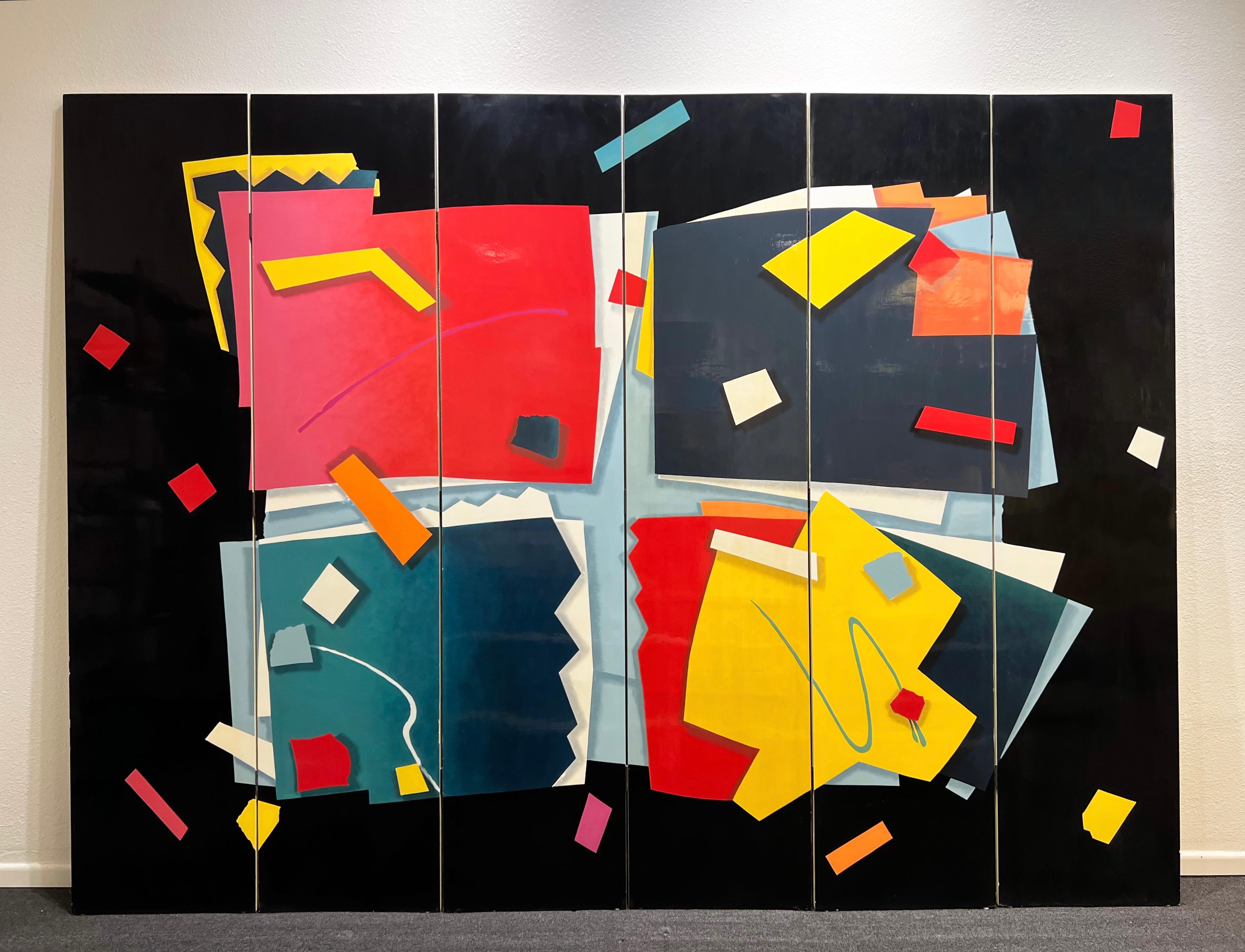 Memphis Style Lacquer Abstract Folding Screen For Sale 2