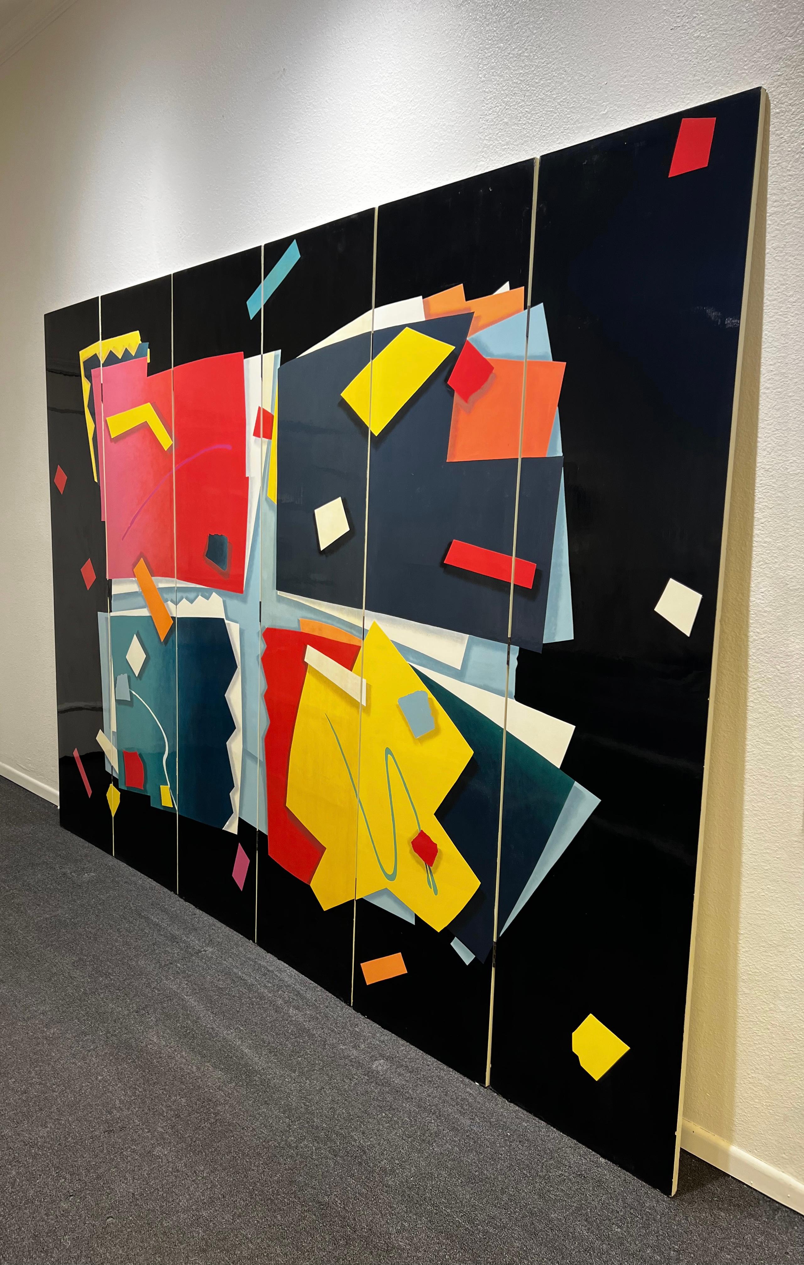 Post-Modern Memphis Style Lacquer Abstract Folding Screen For Sale