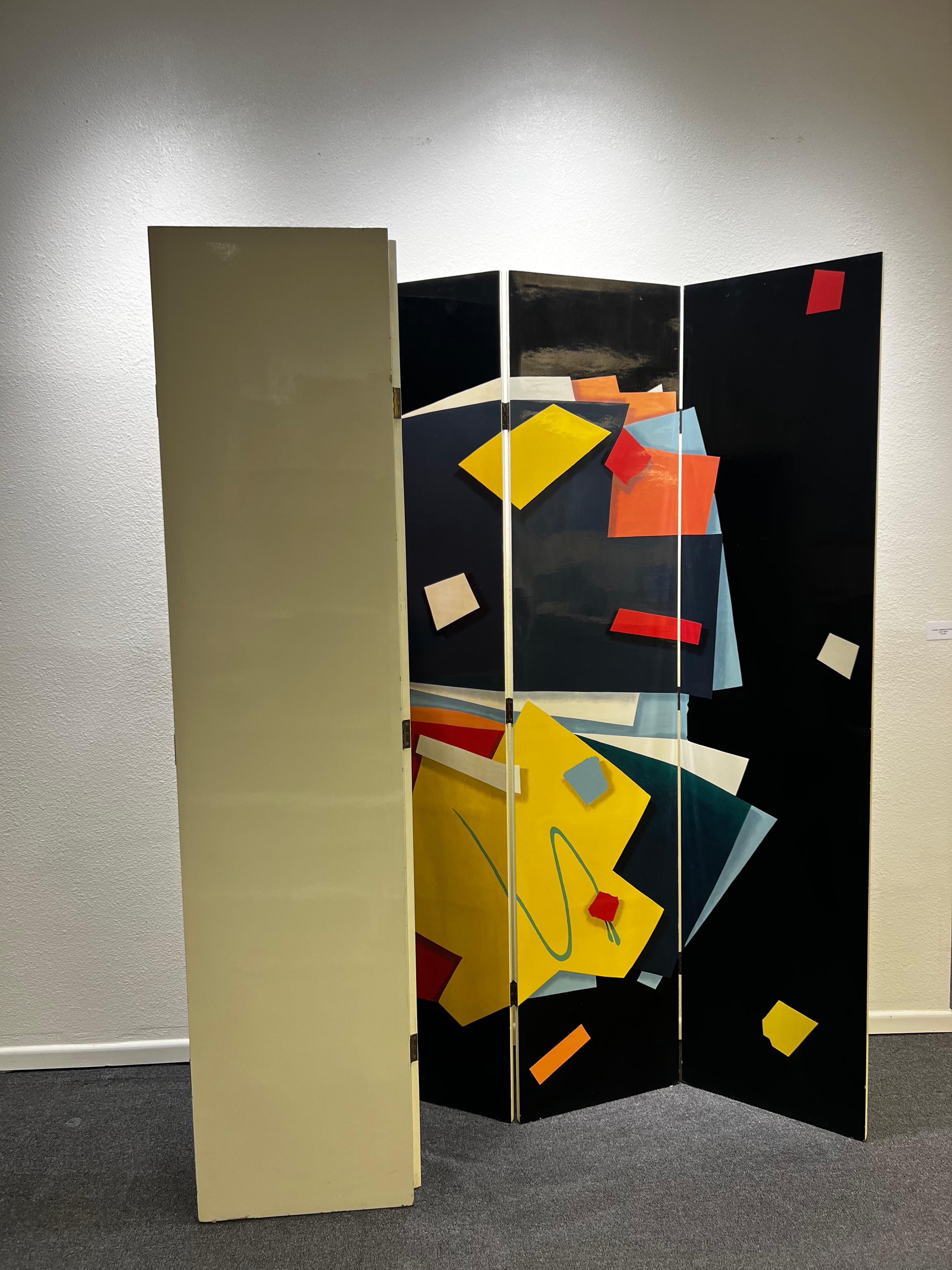American Memphis Style Lacquer Abstract Folding Screen For Sale
