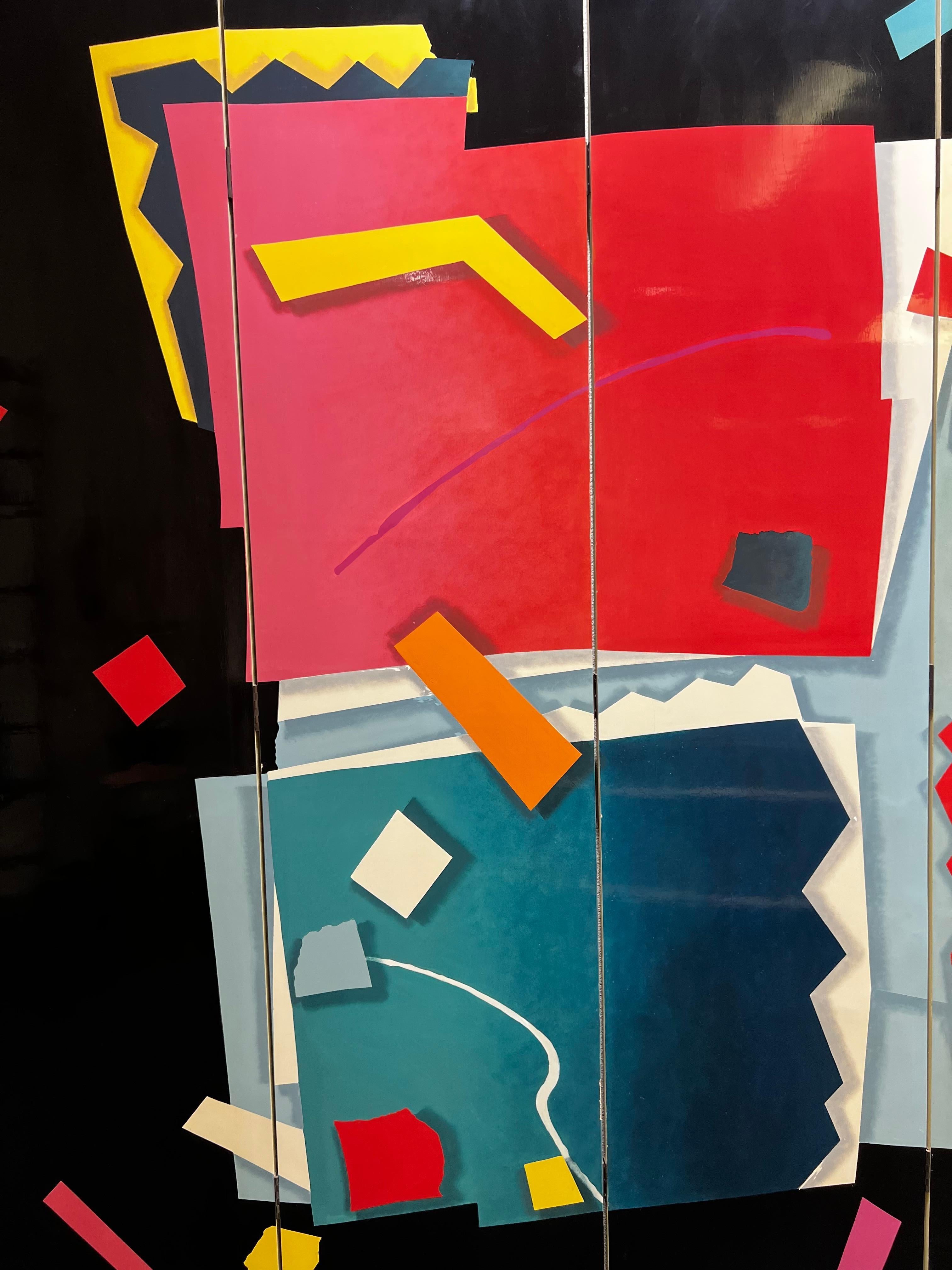 Memphis Style Lacquer Abstract Folding Screen In Good Condition For Sale In Palm Springs, CA