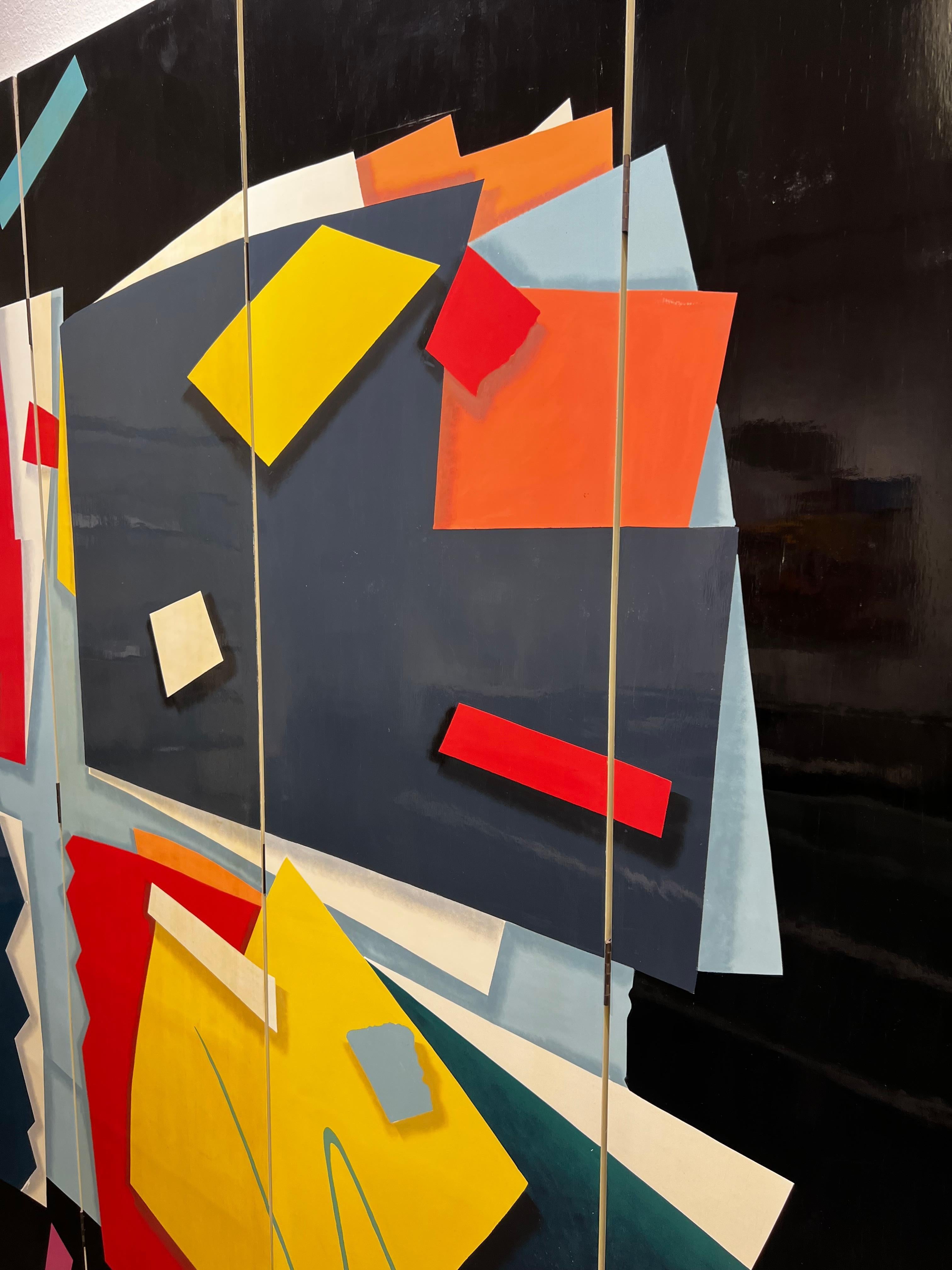 Late 20th Century Memphis Style Lacquer Abstract Folding Screen For Sale