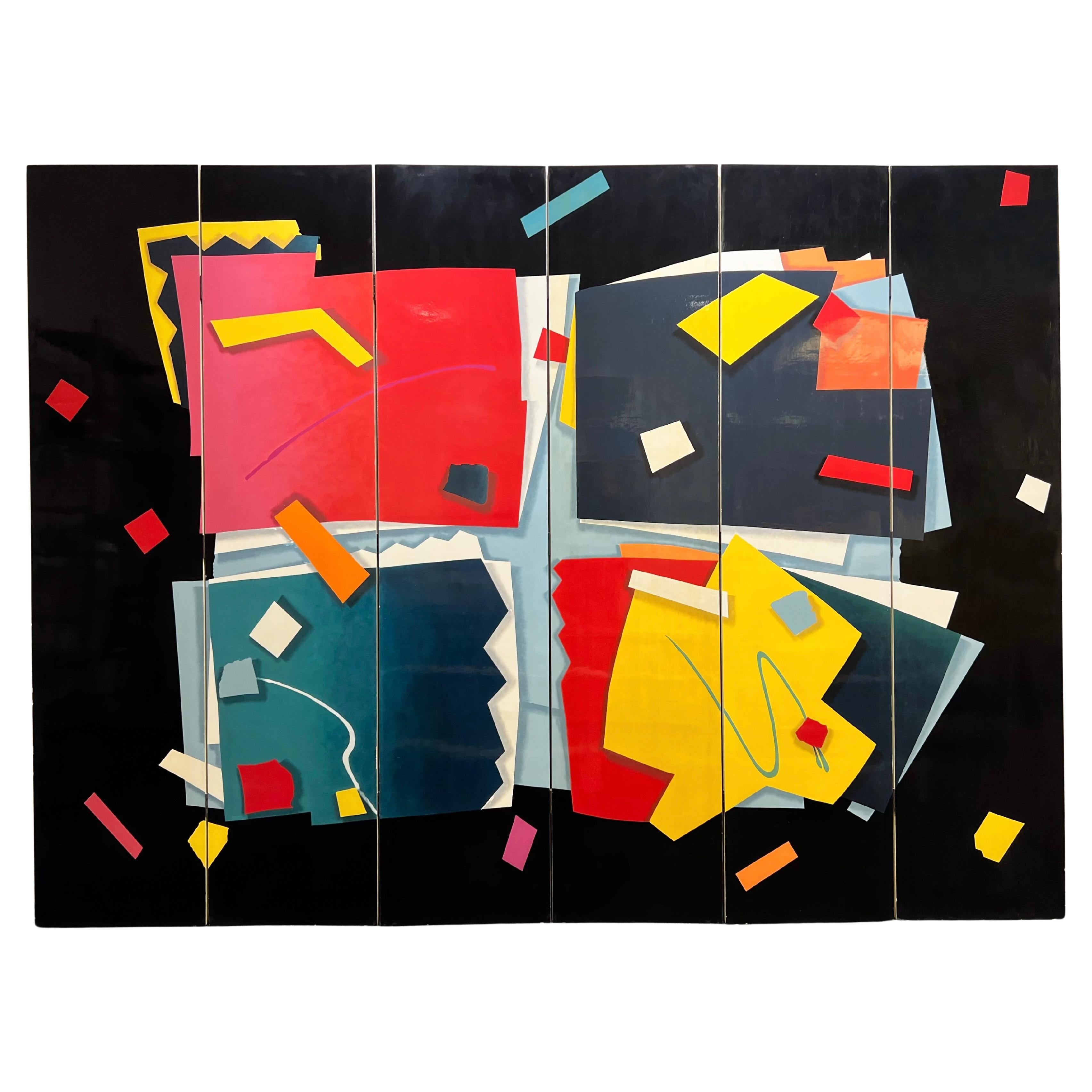 Memphis Style Lacquer Abstract Folding Screen For Sale
