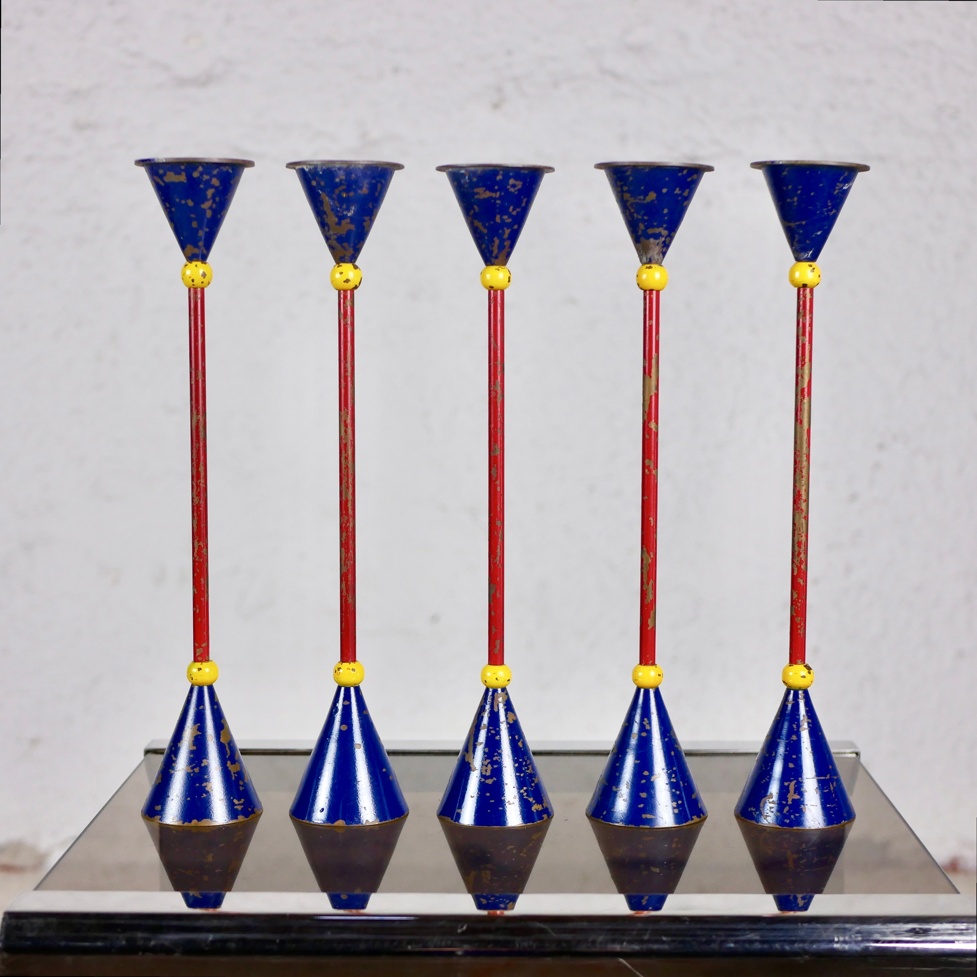 French Memphis Style Lacquered Candlesticks