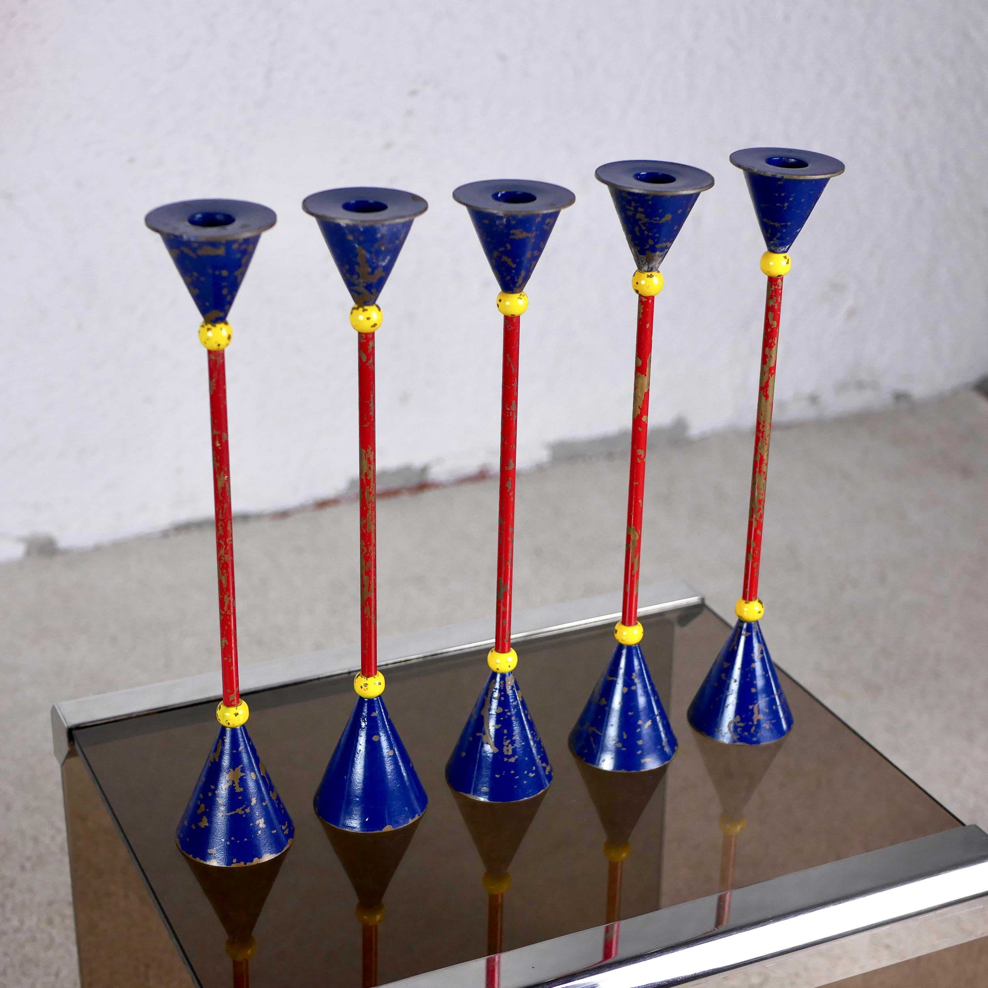 Late 20th Century Memphis Style Lacquered Candlesticks