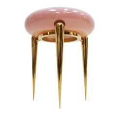 Modern Pink Lacquered and Brass German Coffee Table