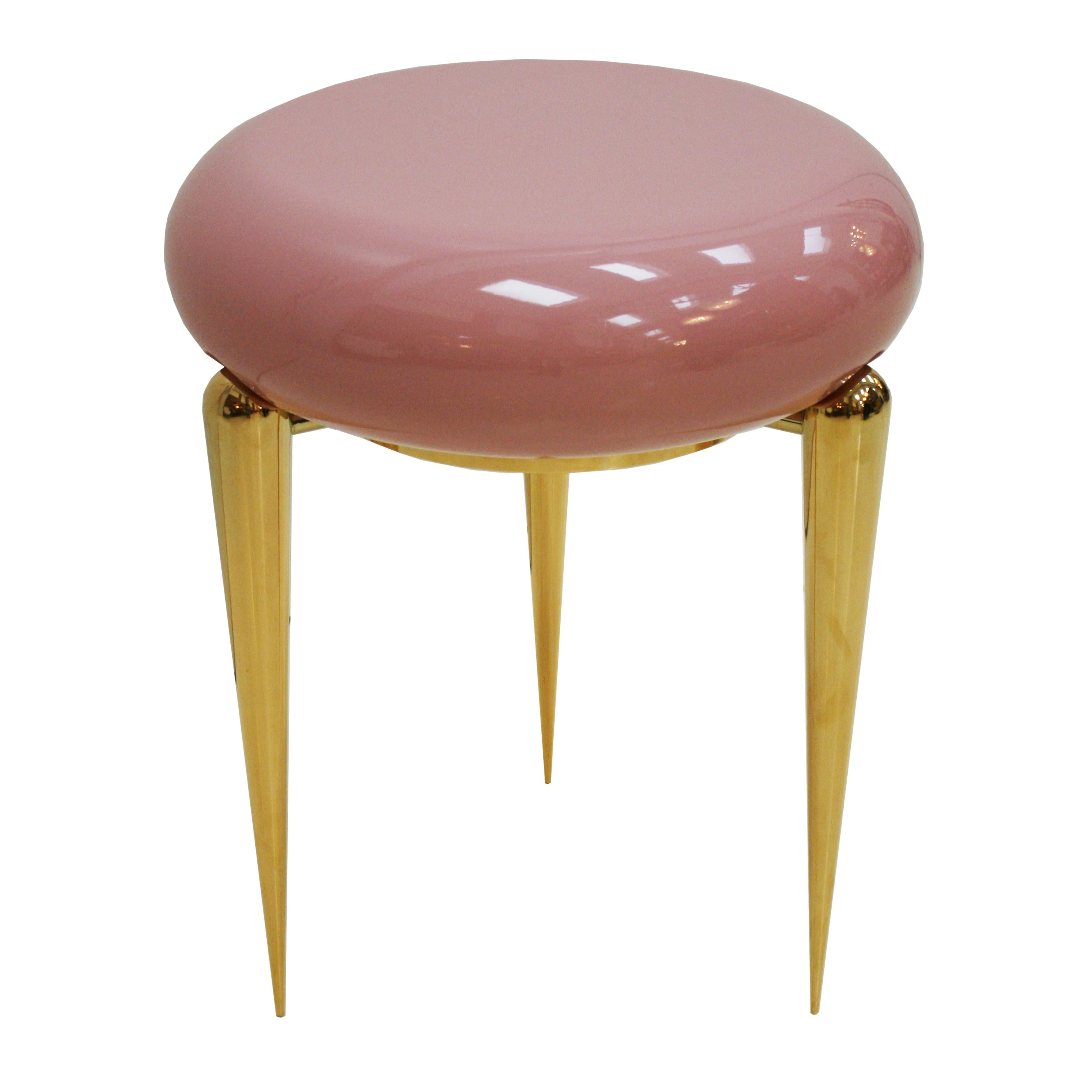 Contemporary Modern Pink Lacquered and Brass German Coffee Table For Sale