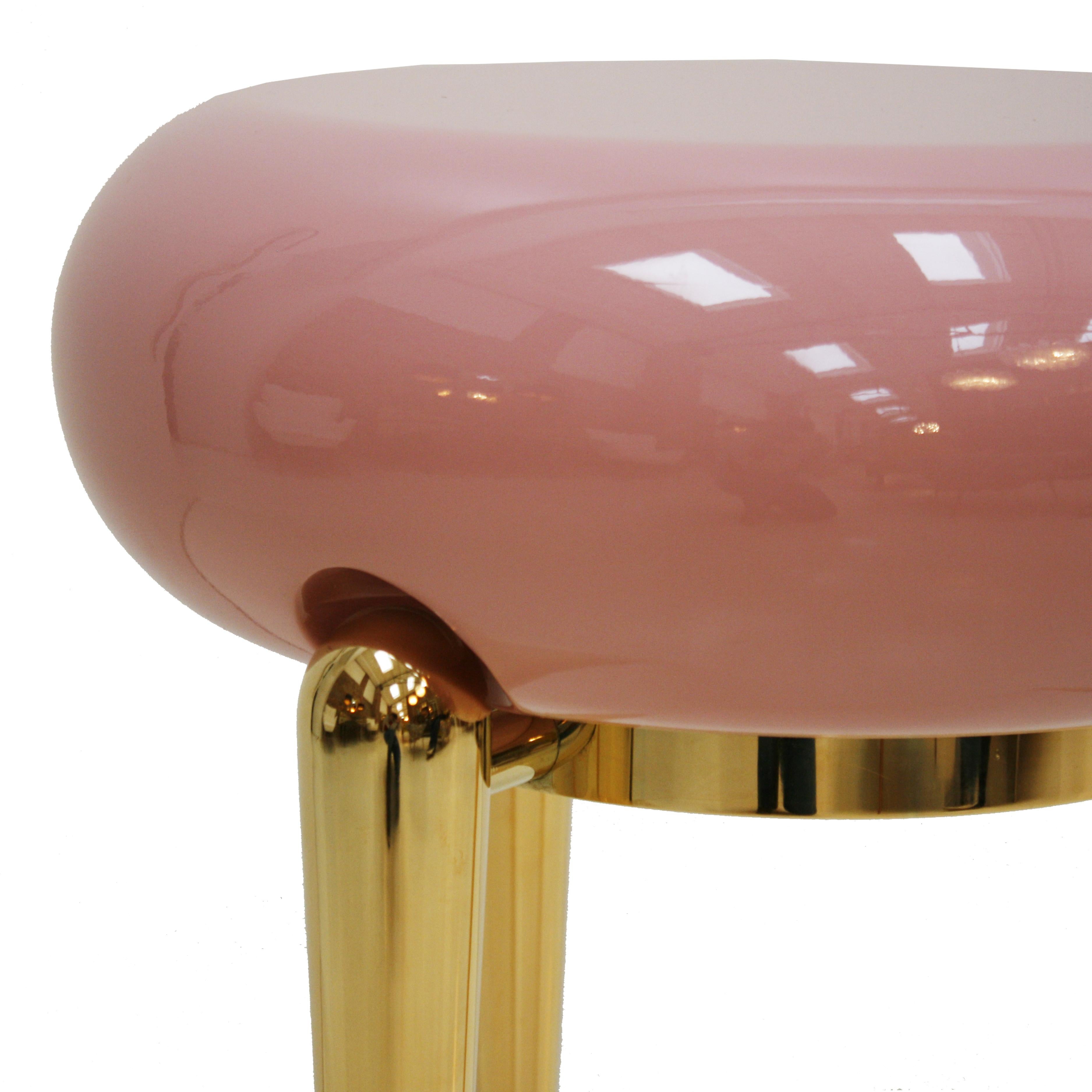 Modern Pink Lacquered and Brass German Coffee Table For Sale 1