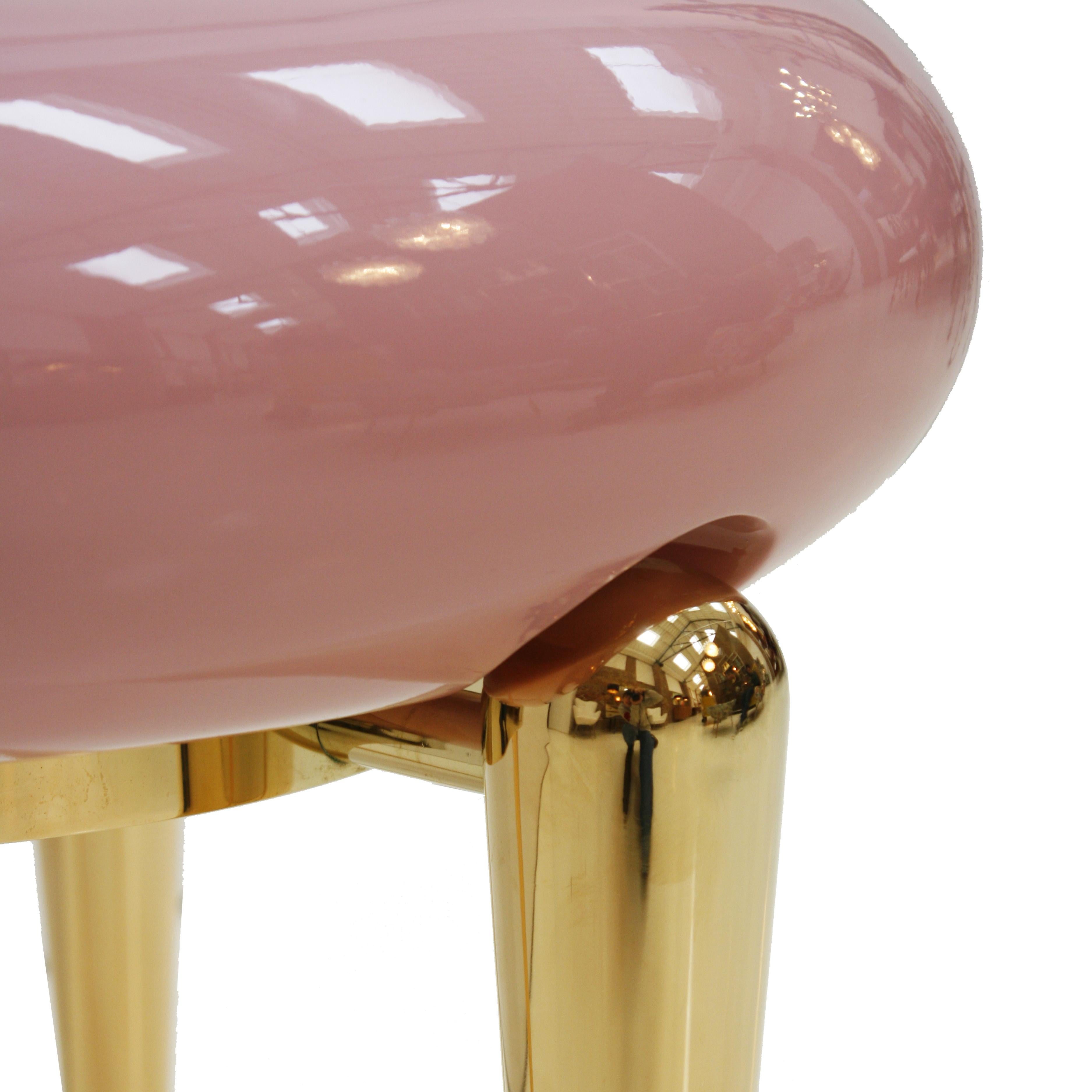 Modern Pink Lacquered and Brass German Coffee Table For Sale 2