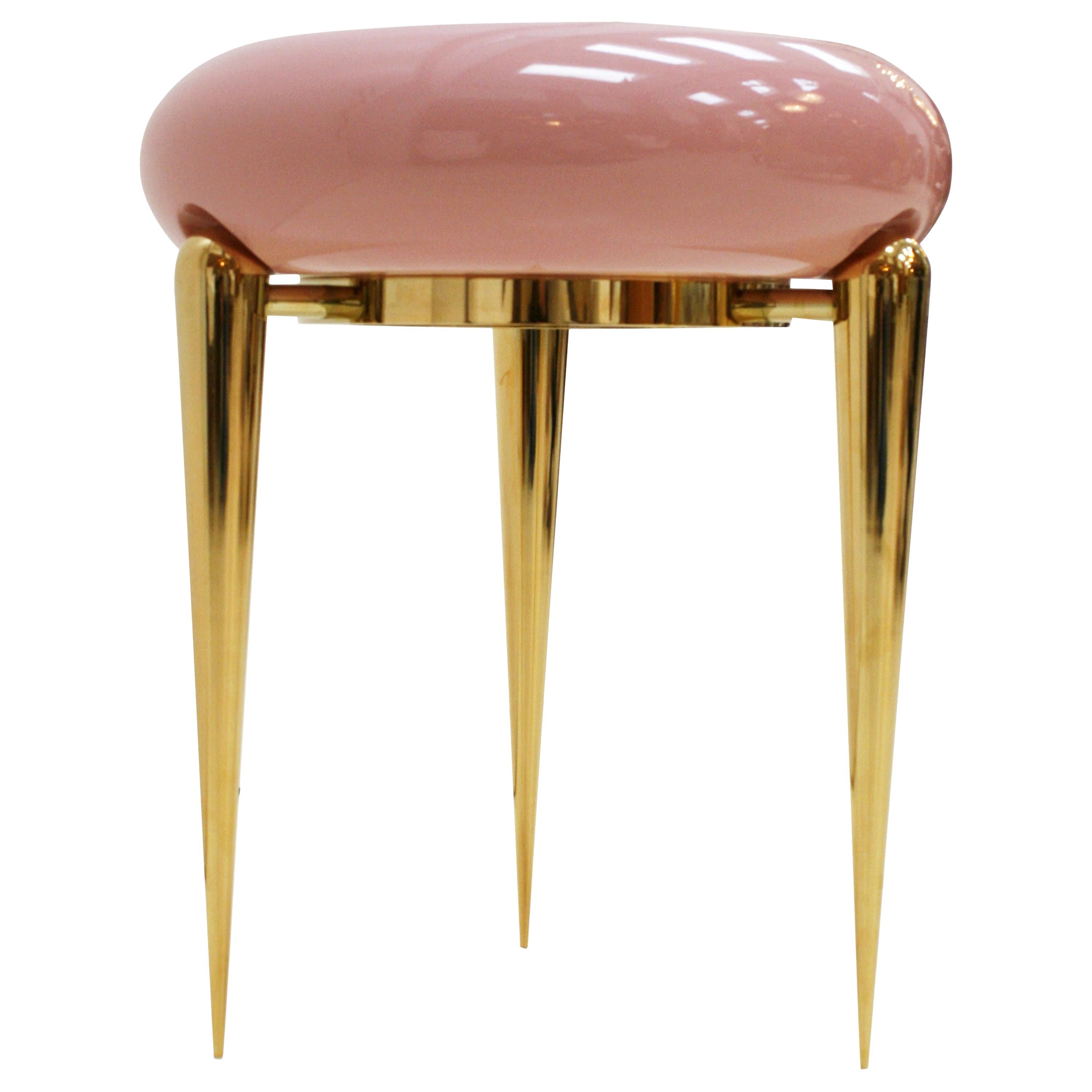 Modern Pink Lacquered and Brass German Coffee Table For Sale