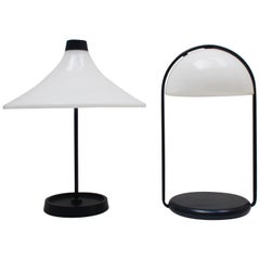 Memphis Style NOS Spanish White Lucite and Black Metal Table Lamps, 1980s