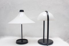 Memphis Style NOS Spanish White Lucite and Black Metal Table Lamps, 1980s