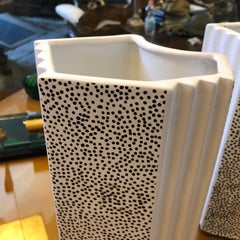 Memphis Style Pair of Black and White Ceramic Italian Vases, 1980