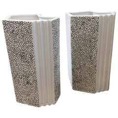 Memphis Style Pair of Black and White Ceramic Italian Vases, 1980