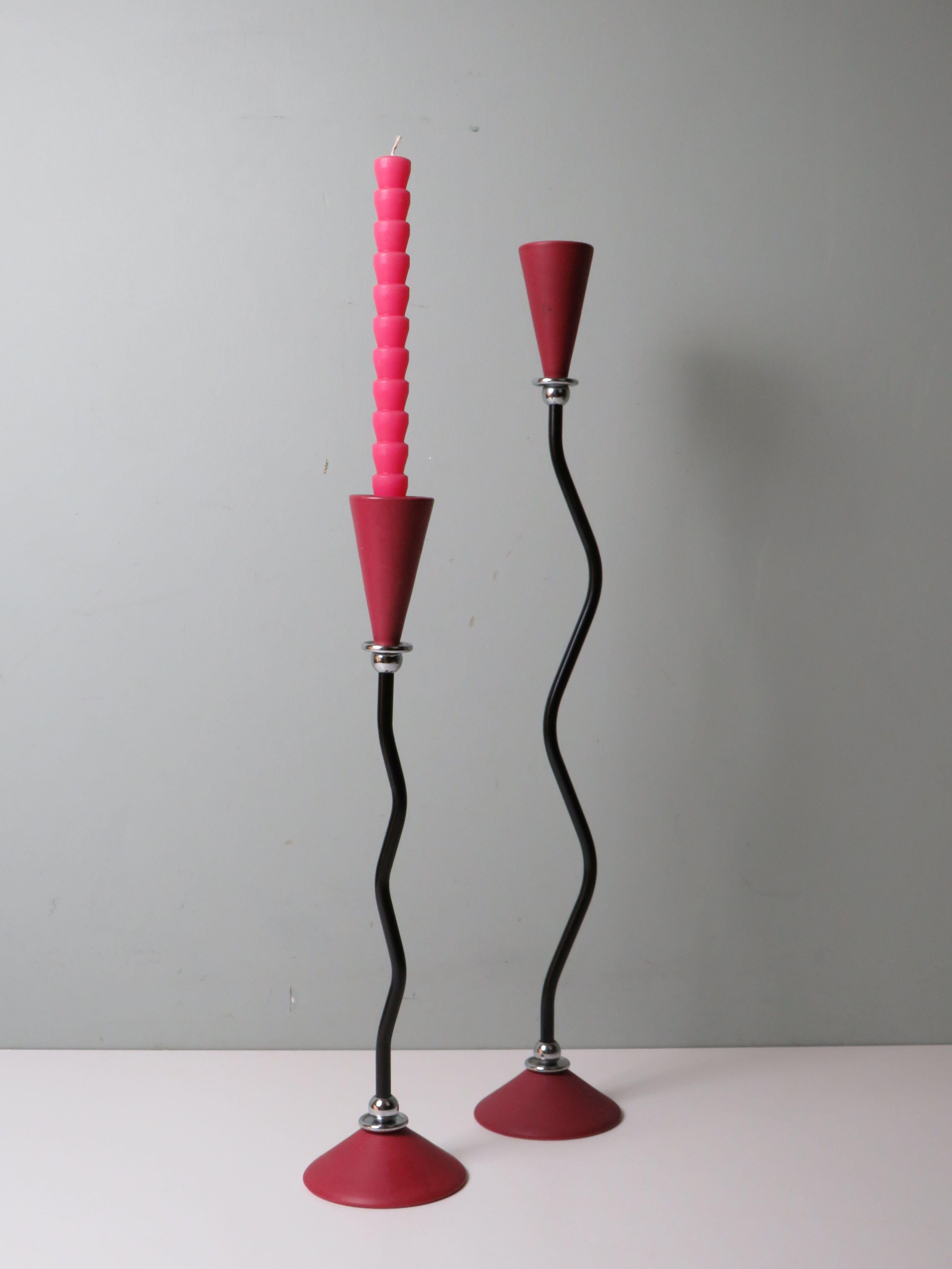 Post-Modern Memphis Style Pair of Candleholders, 1980s Italian-Inspired Design For Sale