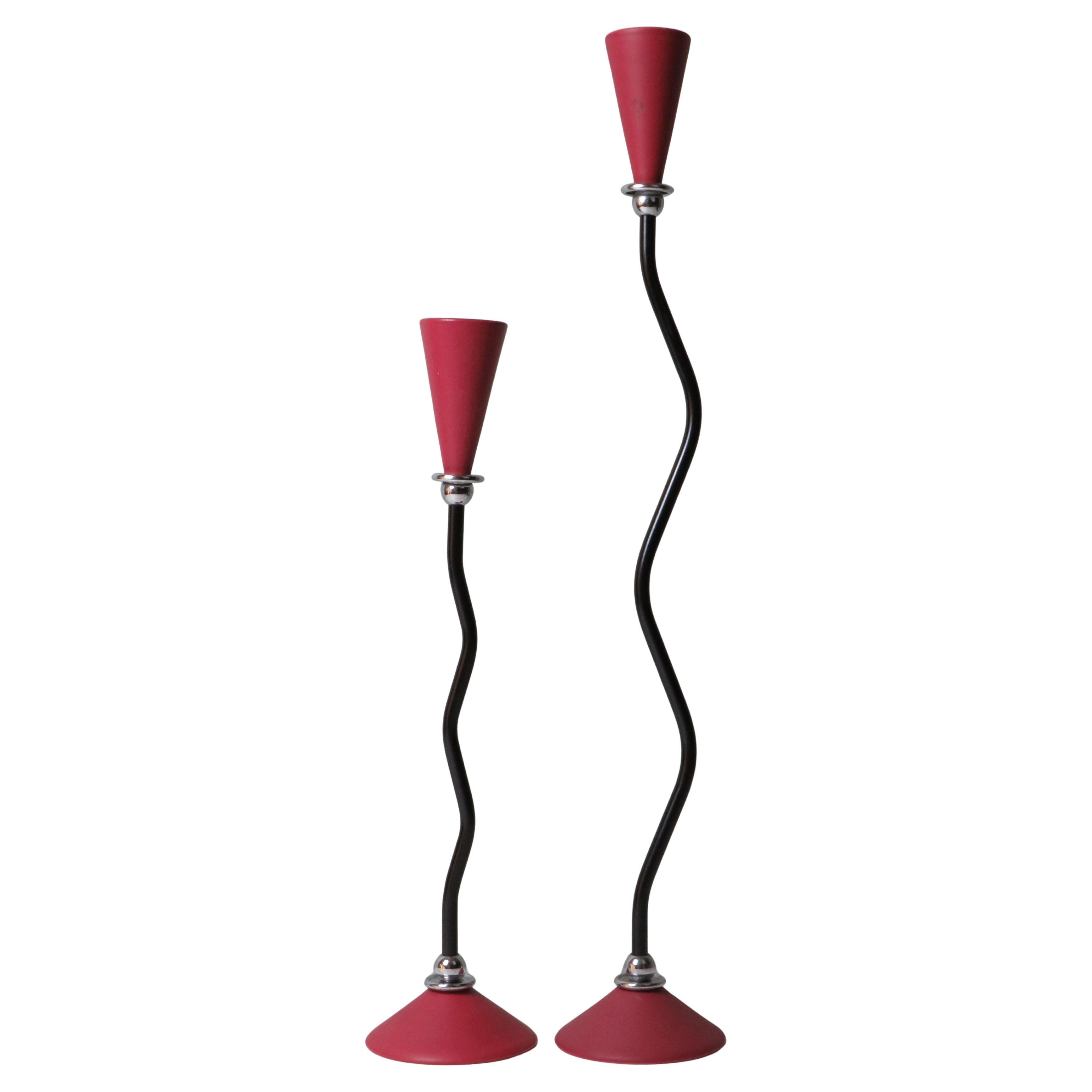 Memphis Style Pair of Candleholders, 1980s Italian-Inspired Design For Sale