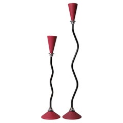 Memphis Style Pair of Candleholders, 1980s Italian-Inspired Design