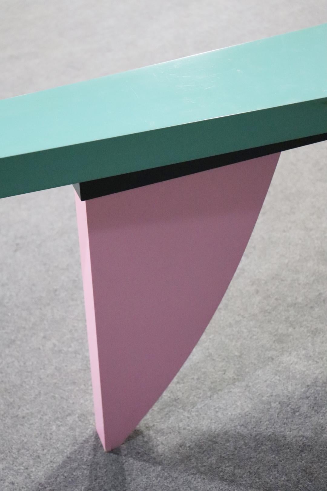 Memphis Style Polychromed painted Console Table Attributed to Peter Shire For Sale 3