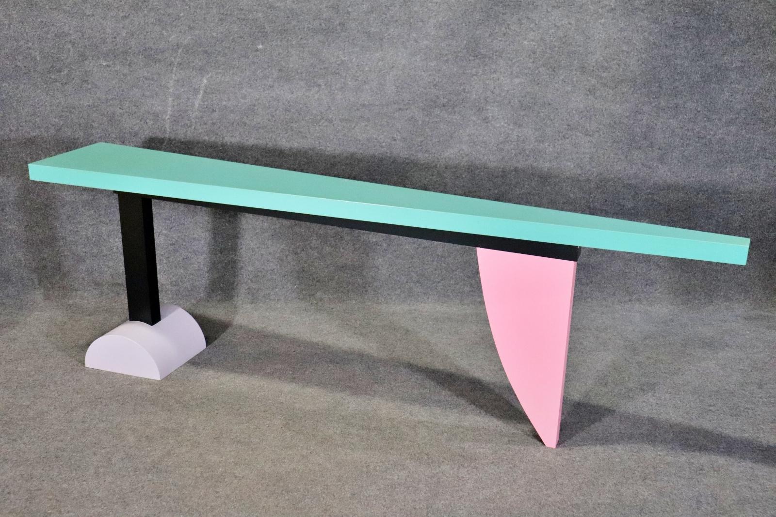 Mid-Century Modern Memphis Style Polychromed painted Console Table Attributed to Peter Shire For Sale