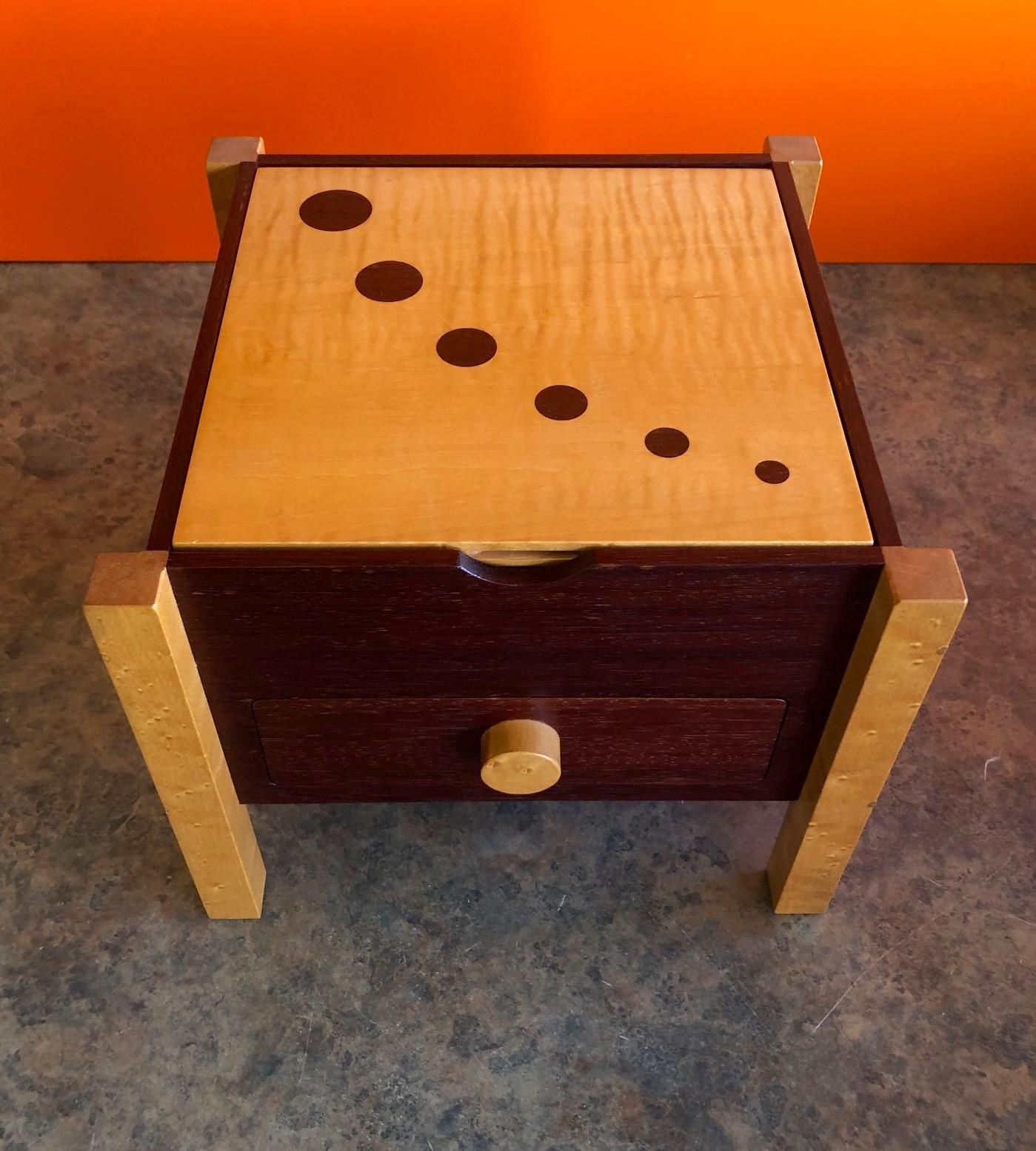 Memphis Style Postmodern Mixed Wood Jewelry Box with Drawer In Good Condition For Sale In San Diego, CA