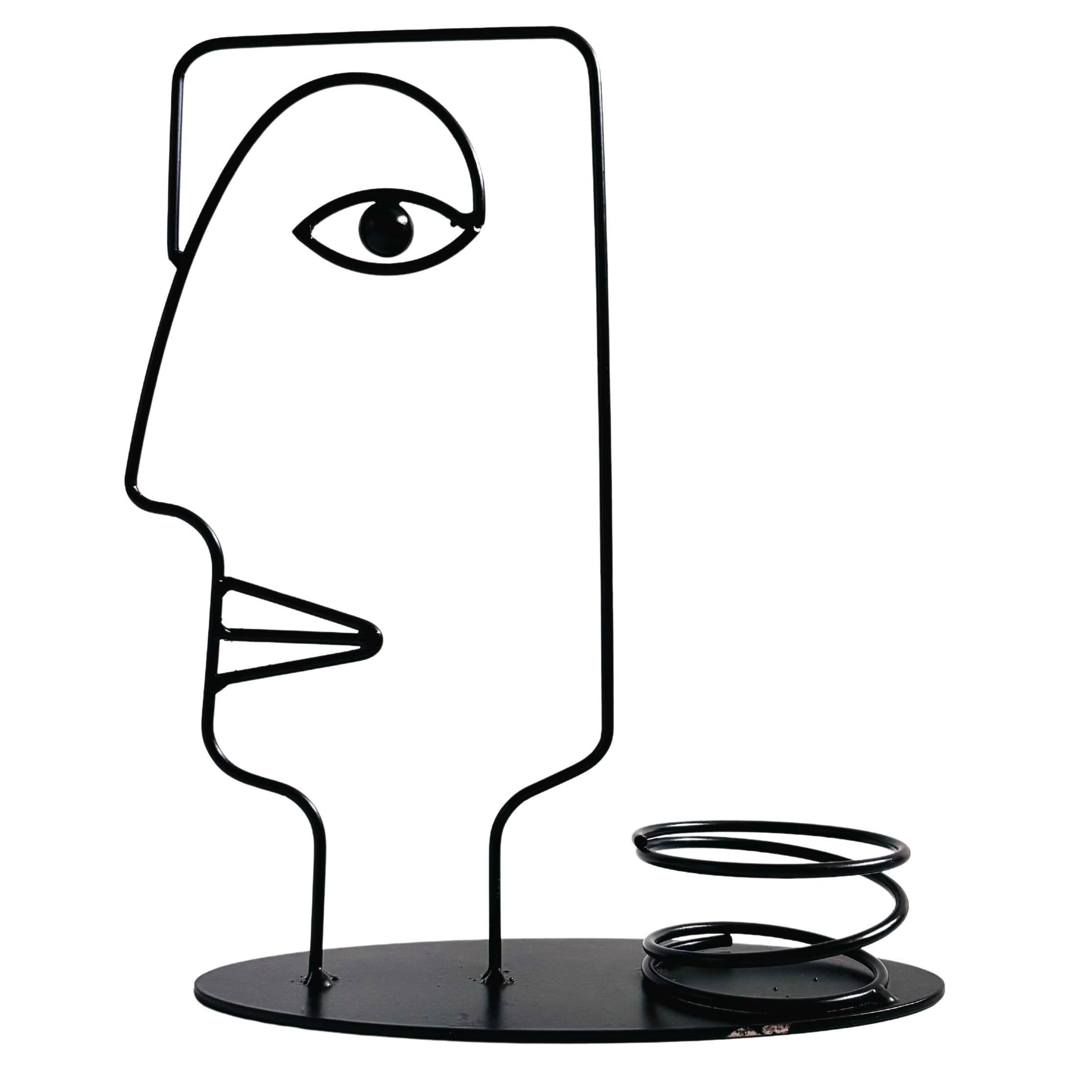 Memphis Style Postmodern Metal Face Candle Holder in vendita