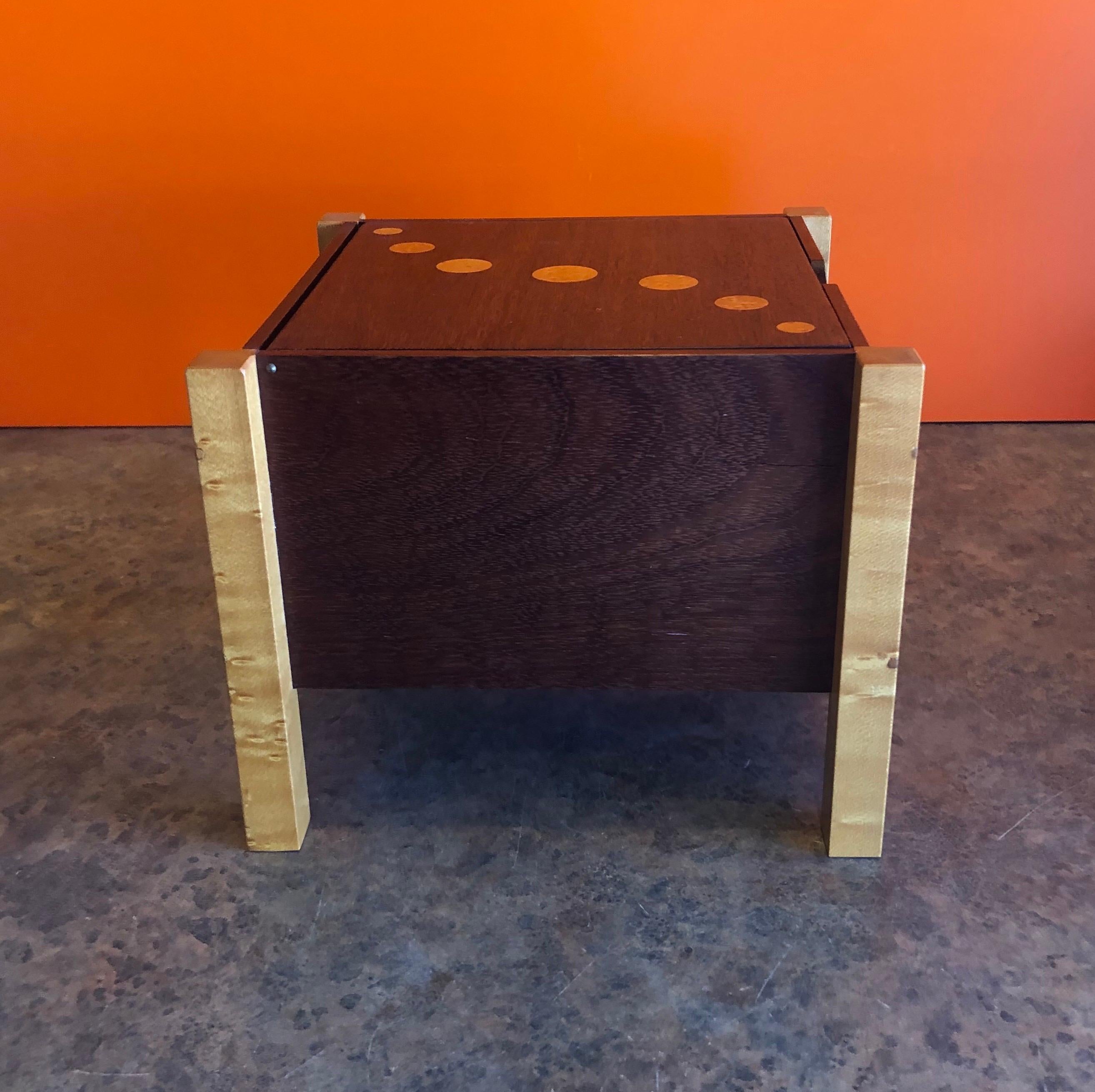 Memphis Style Postmodern Mixed Wood Jewelry Box with Drawer In Good Condition For Sale In San Diego, CA