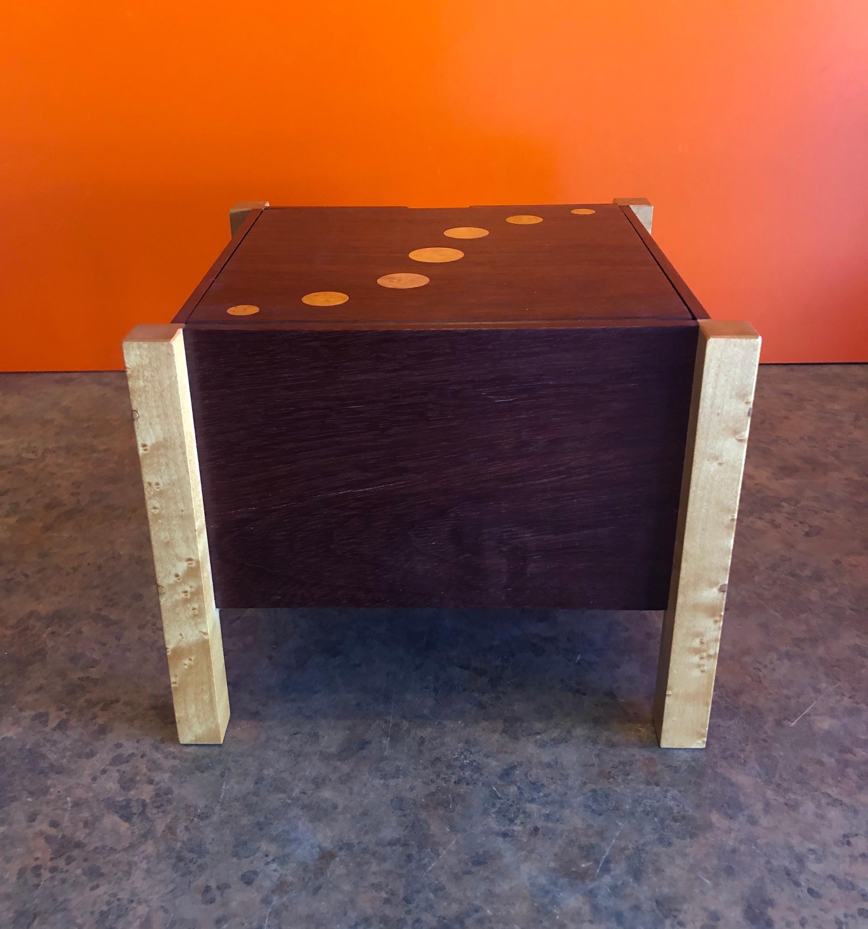 20th Century Memphis Style Postmodern Mixed Wood Jewelry Box with Drawer For Sale