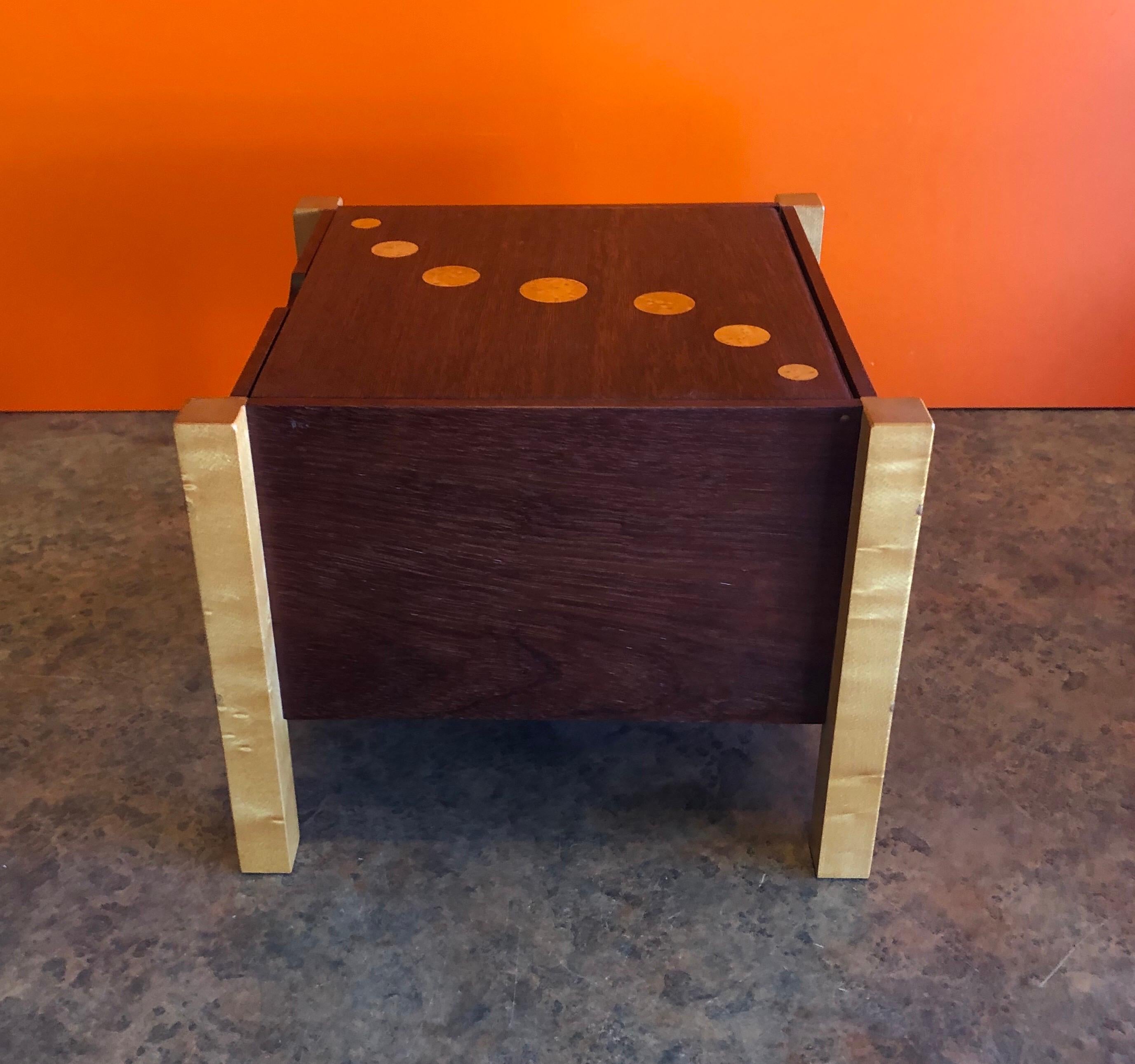 Ash Memphis Style Postmodern Mixed Wood Jewelry Box with Drawer For Sale