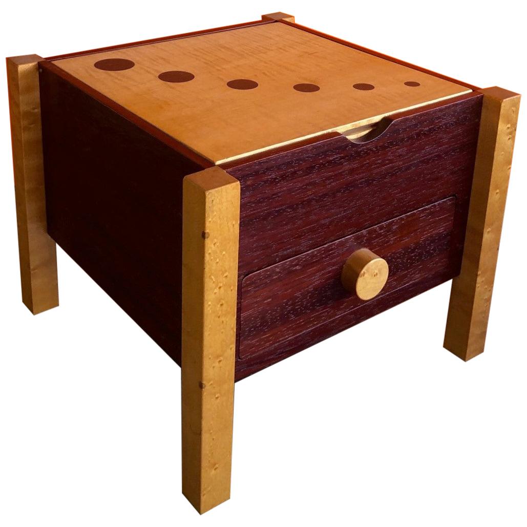 Memphis Style Postmodern Mixed Wood Jewelry Box with Drawer For Sale