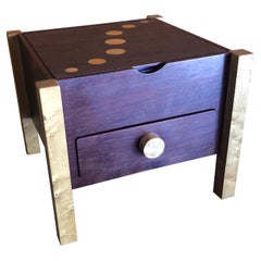 Retro Memphis Style Postmodern Mixed Wood Jewelry Box with Drawer