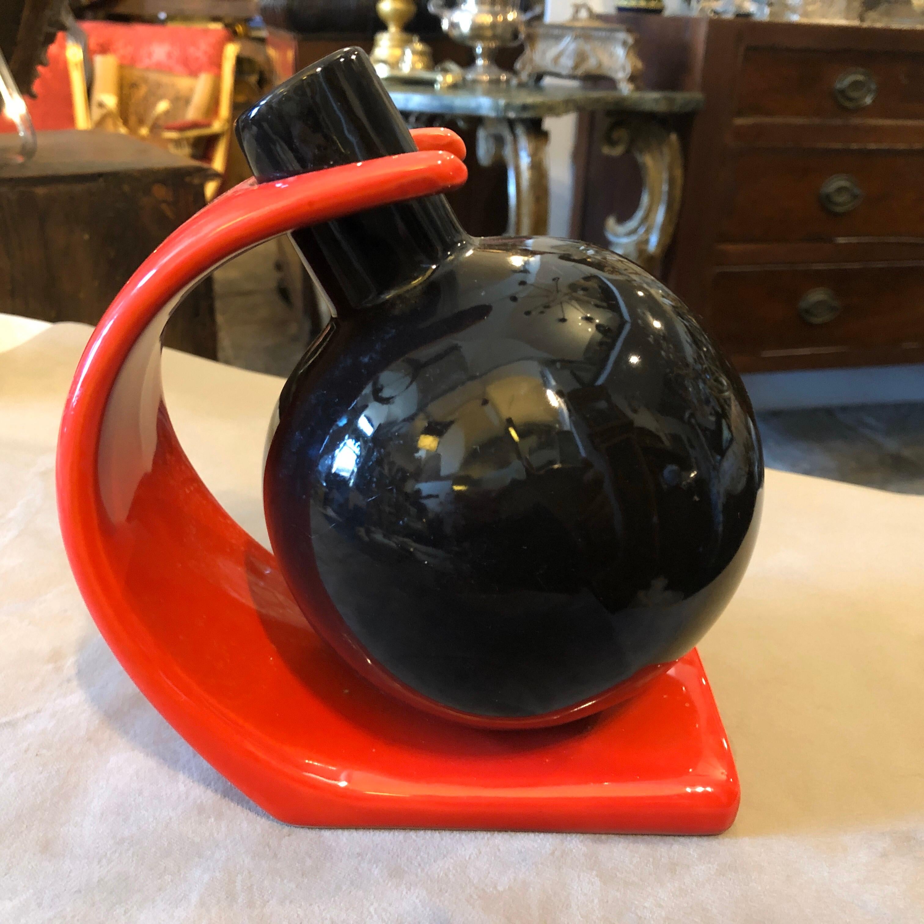 Mid-Century Modern Memphis Style Red and Black Ceramic Italian Vase, circa 1980