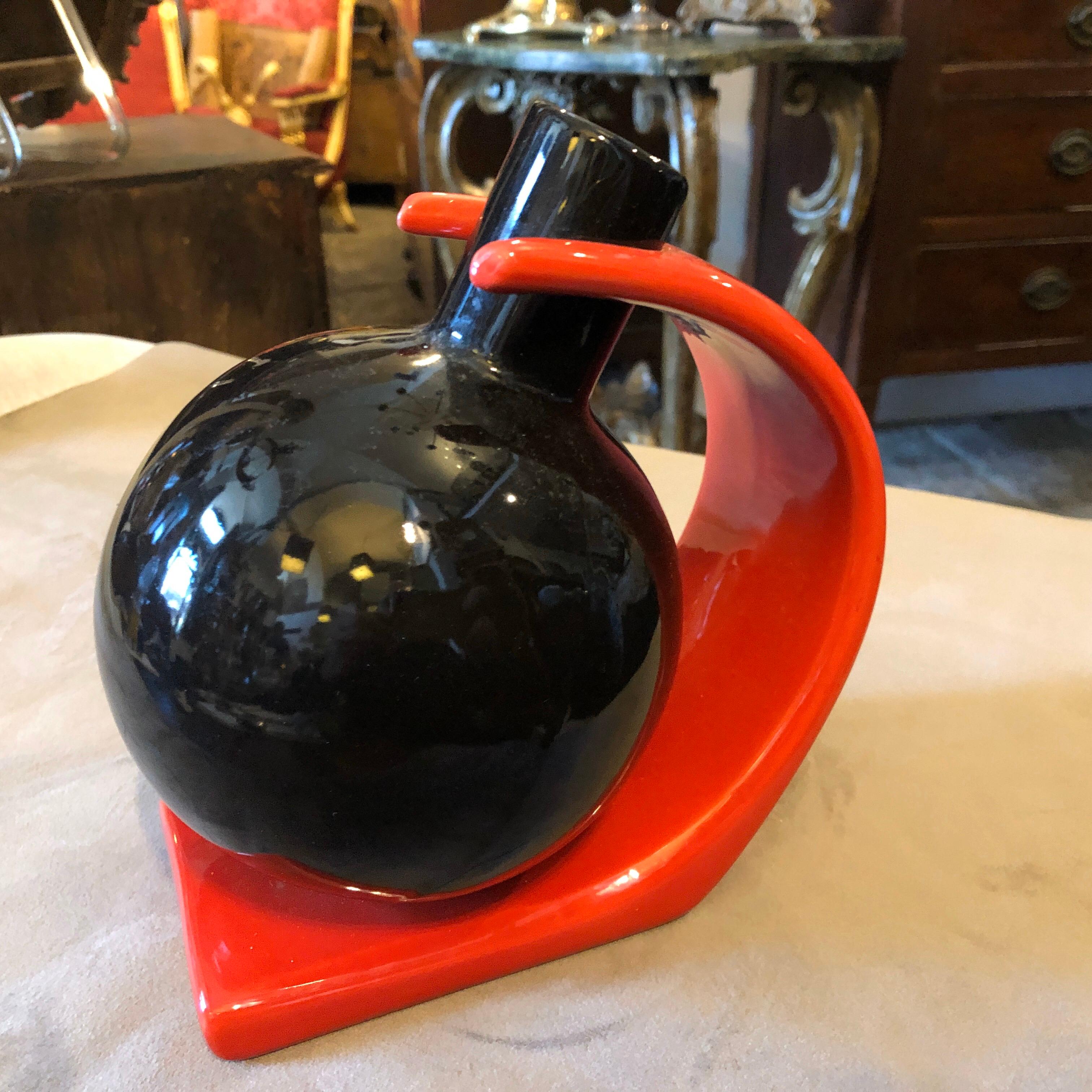 20th Century Memphis Style Red and Black Ceramic Italian Vase, circa 1980