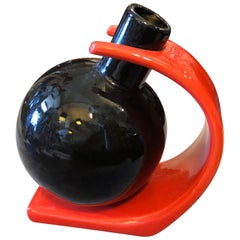 Memphis Style Red and Black Ceramic Italian Vase, circa 1980