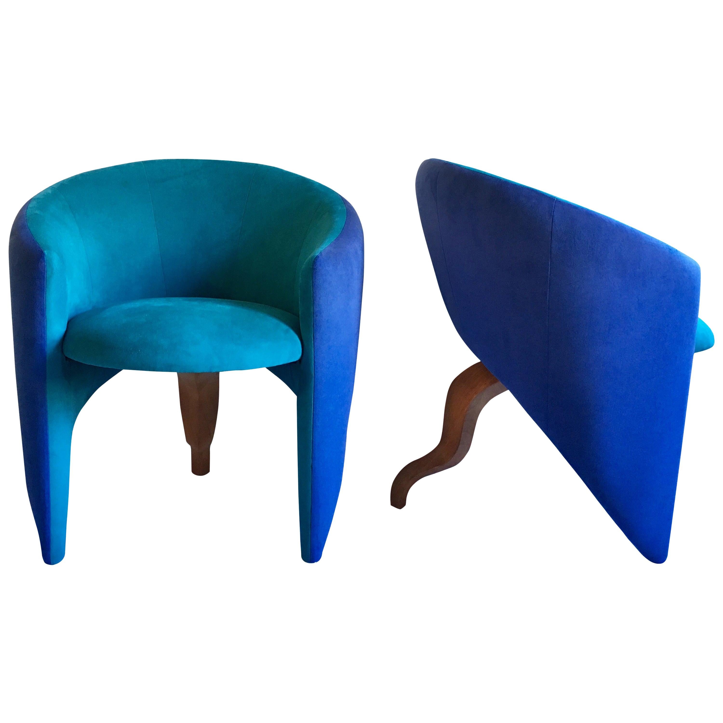 Memphis Style Sculptural Curved Three-Leg Modern Lounge Armchairs, 1980s