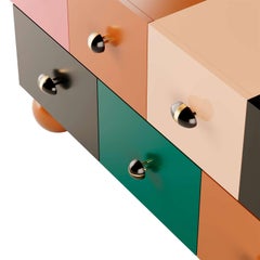 Postmodern Style Sideboard Multicolor Lacquered in Pink, Green, Orange and Black