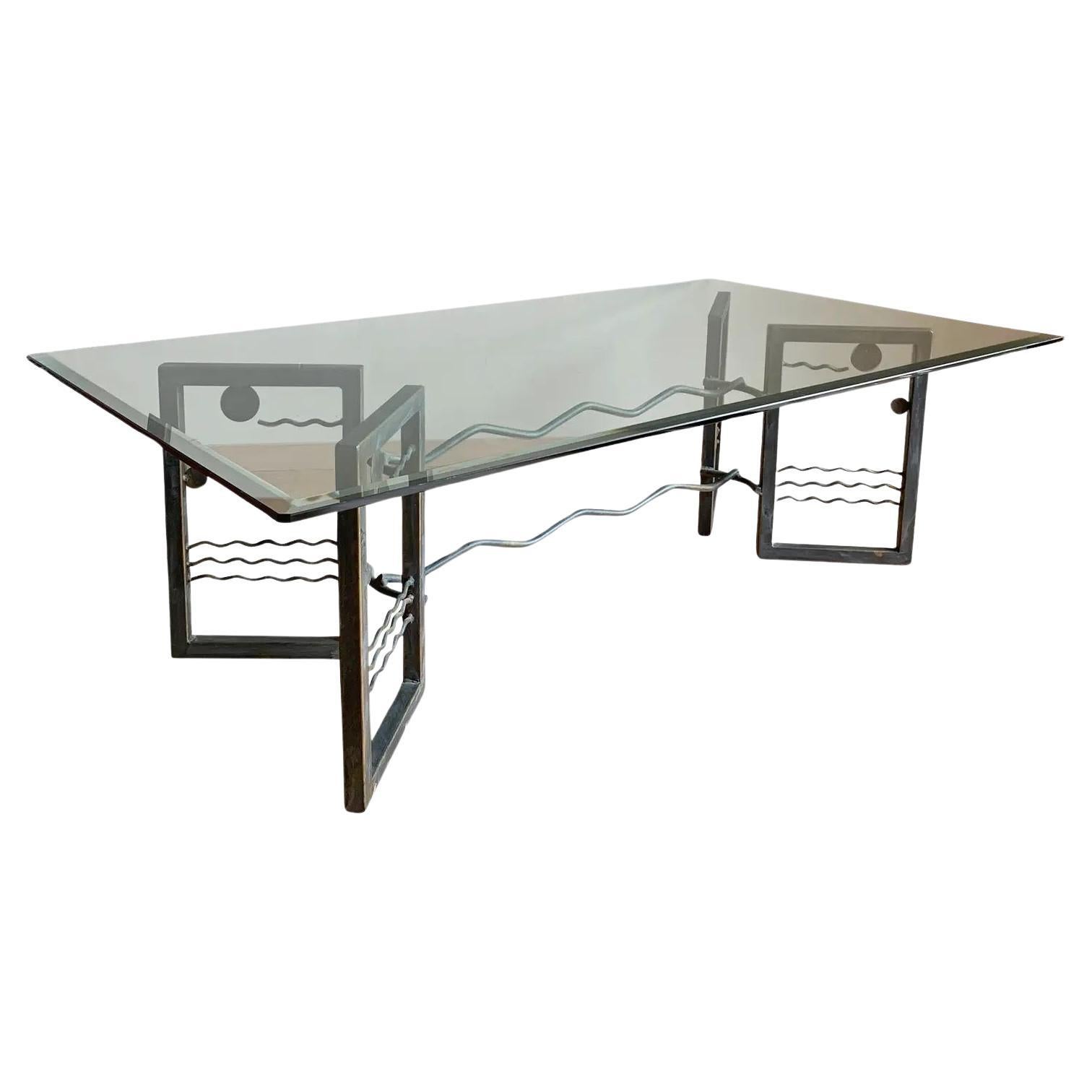 Memphis Style Studio Artist Post Modern Solar System Metal Glass Coffee Table  For Sale