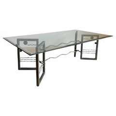 Antique Memphis Style Studio Artist Post Modern Solar System Metal Glass Coffee Table