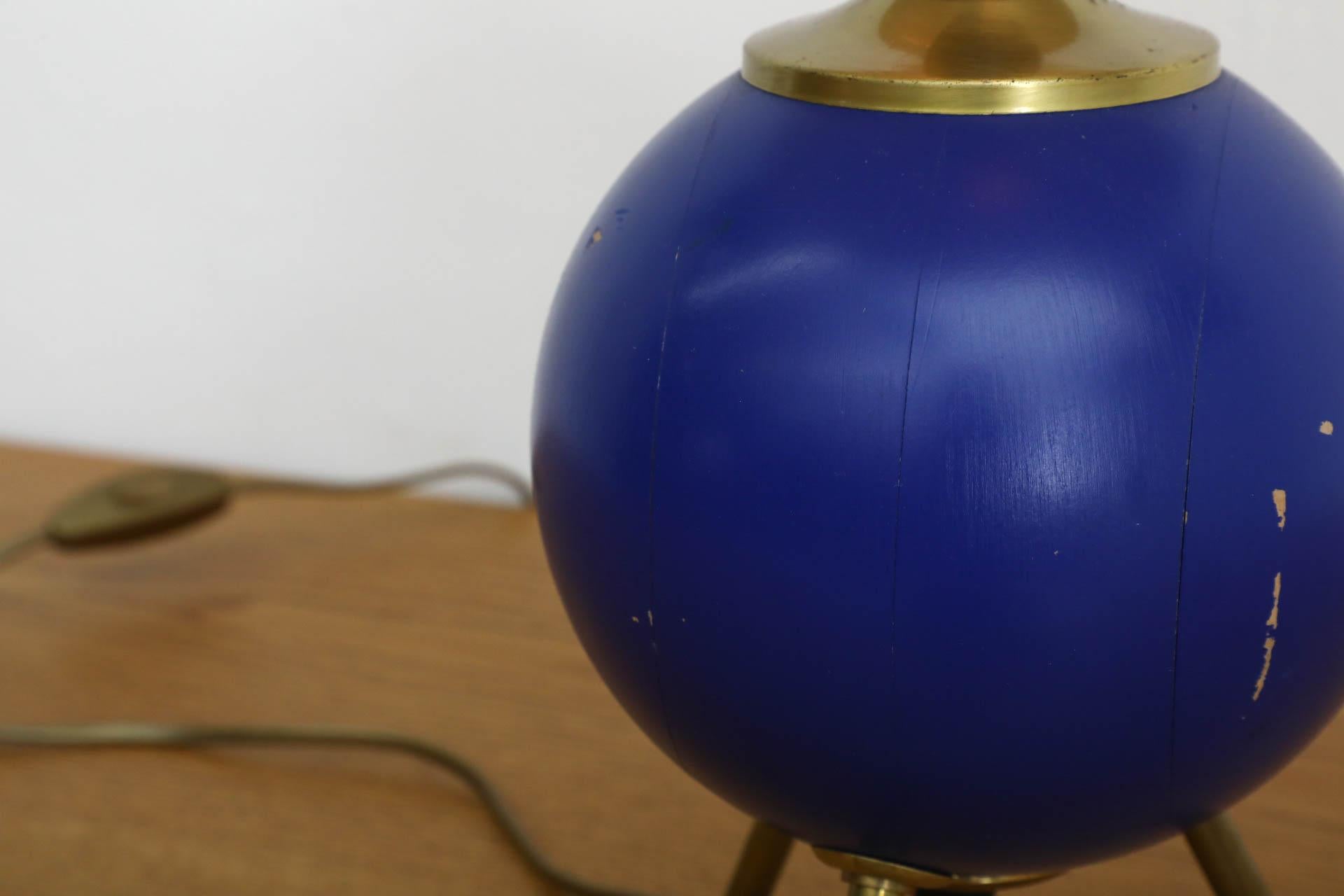 Memphis Style Table Lamp with Cobalt Blue Orb and Brass Accents 2