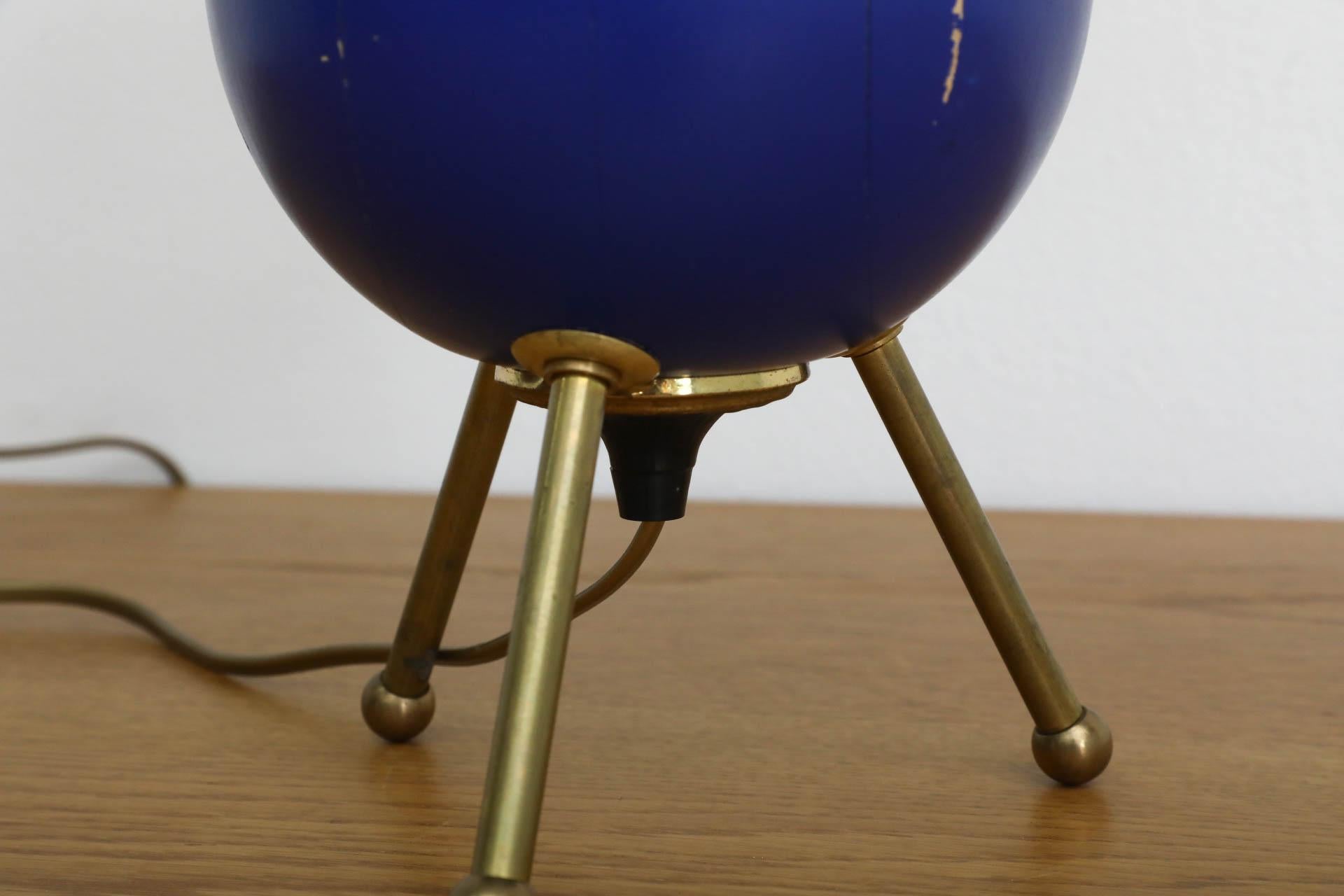 Memphis Style Table Lamp with Cobalt Blue Orb and Brass Accents 4