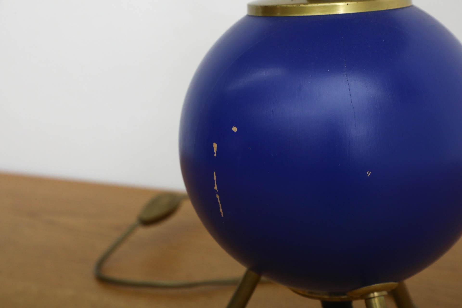 Memphis Style Table Lamp with Cobalt Blue Orb and Brass Accents 5