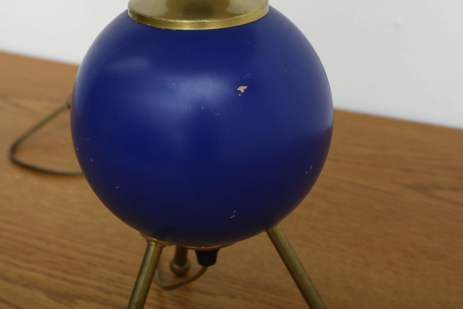 Memphis Style Table Lamp with Cobalt Blue Orb and Brass Accents 6