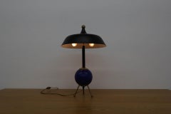 Memphis Style Table Lamp with Cobalt Blue Orb and Brass Accents