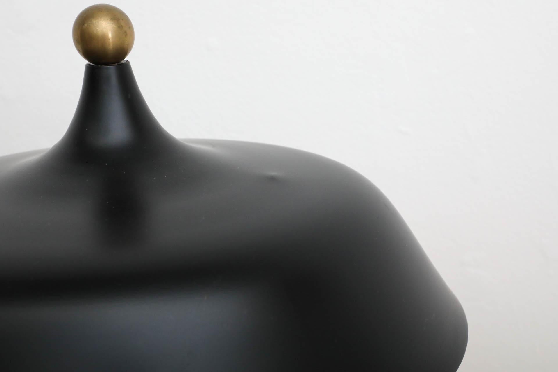Metal Memphis Style Table Lamp with Cobalt Blue Orb and Brass Accents