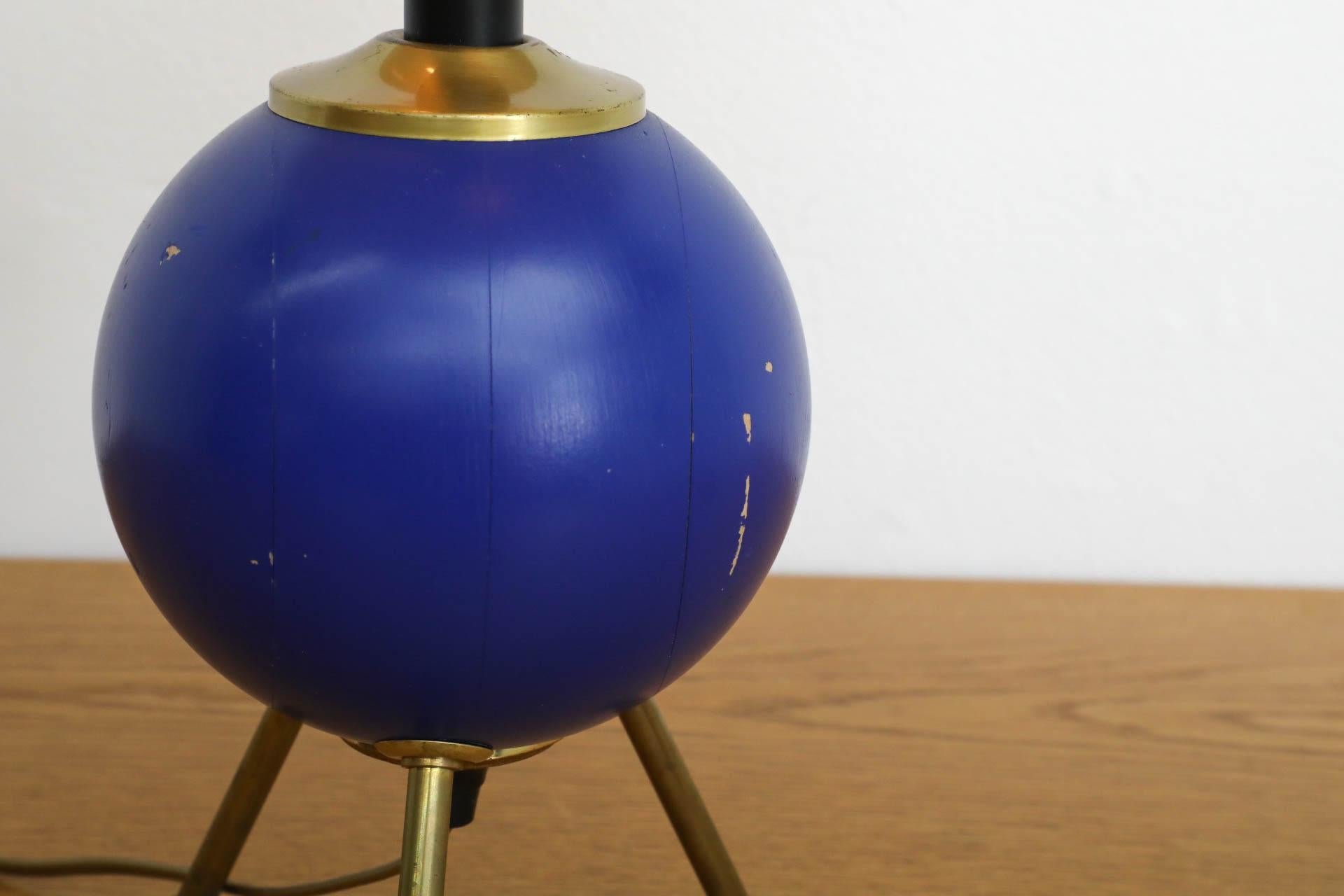 Memphis Style Table Lamp with Cobalt Blue Orb and Brass Accents 1