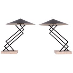 Memphis Style Table Lamps with Travertine Base