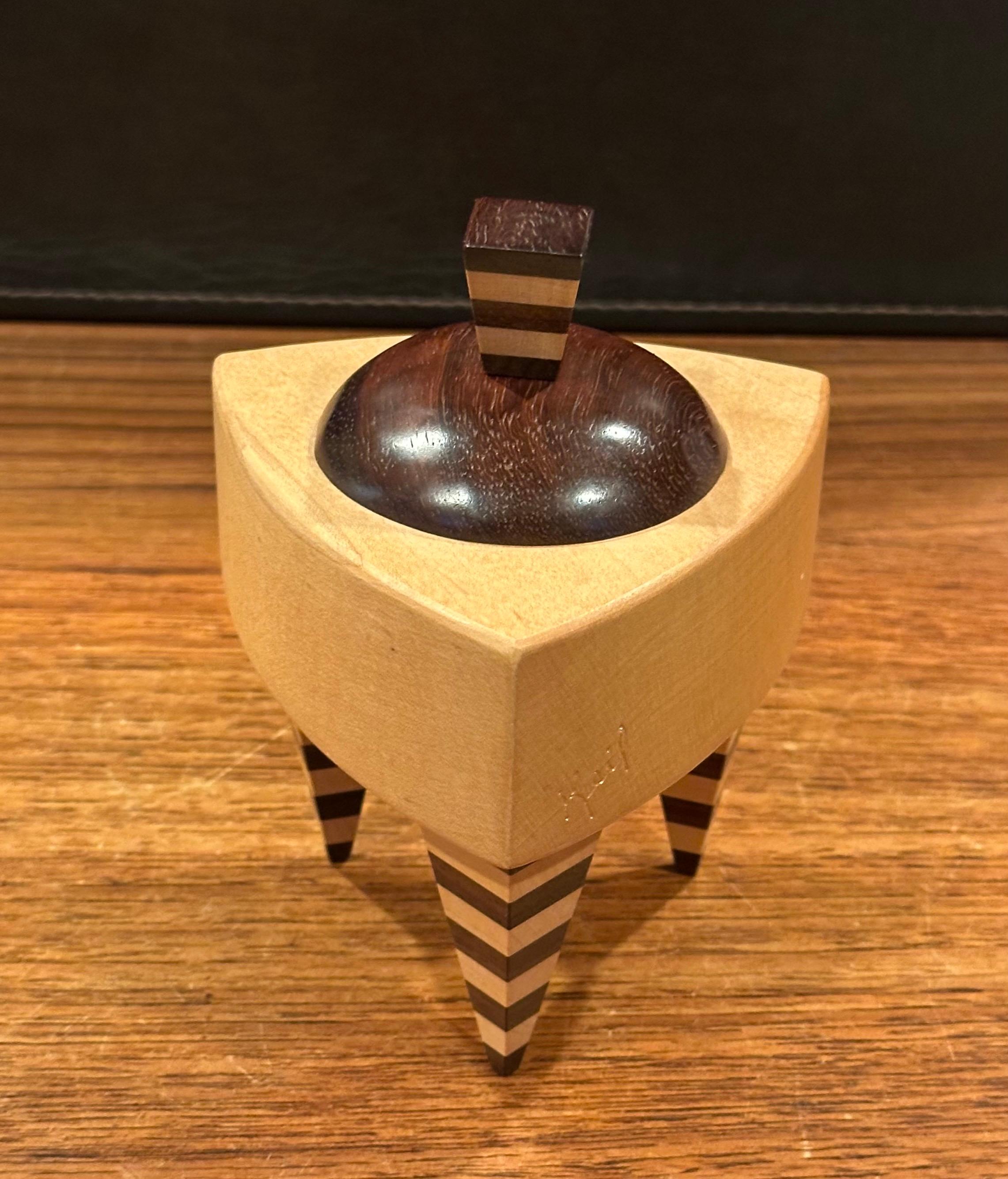 Memphis Style Triangular Mixed Wood Trinket Box by Russ Keil For Sale 3