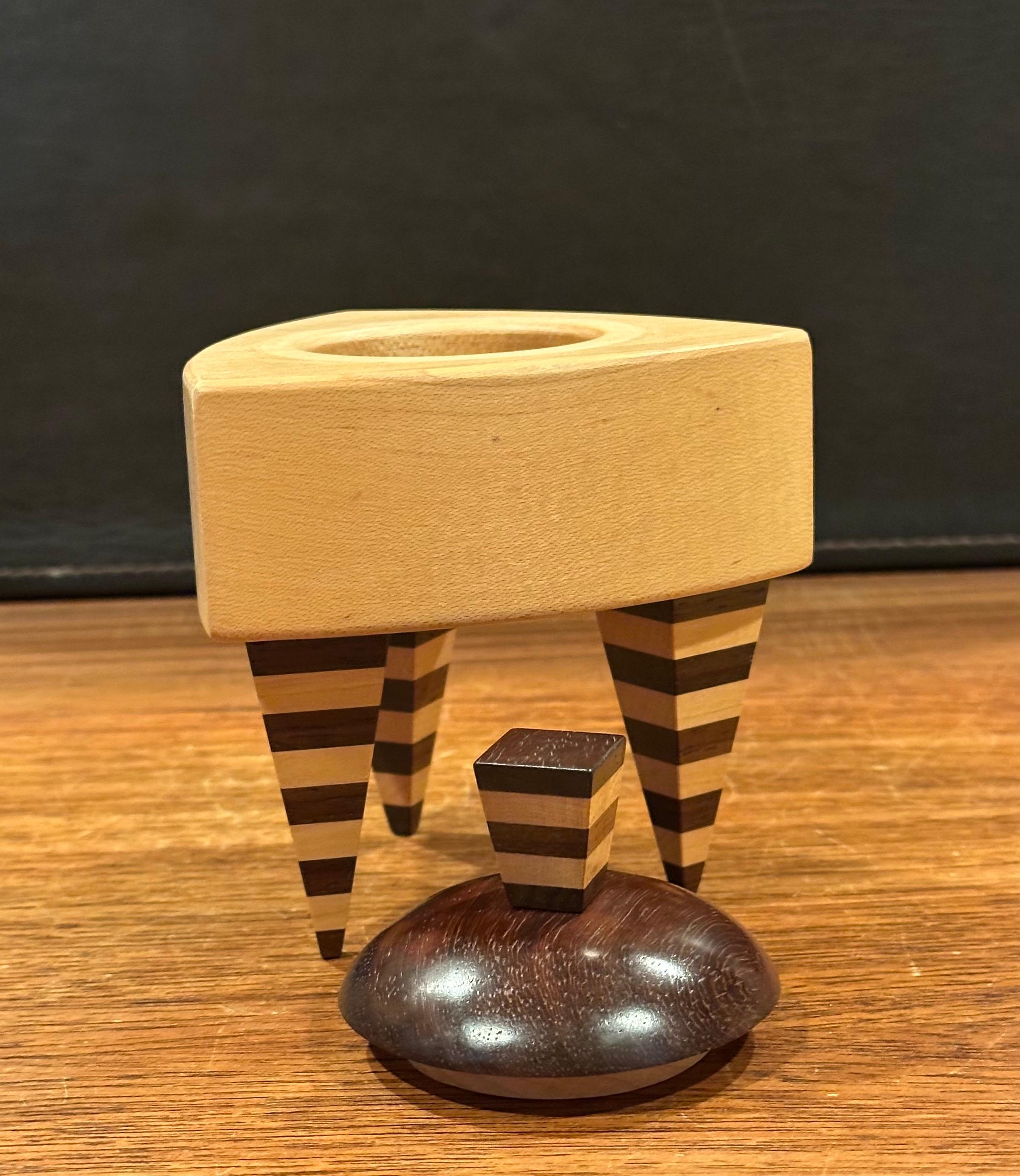 Memphis Style Triangular Mixed Wood Trinket Box by Russ Keil For Sale 4